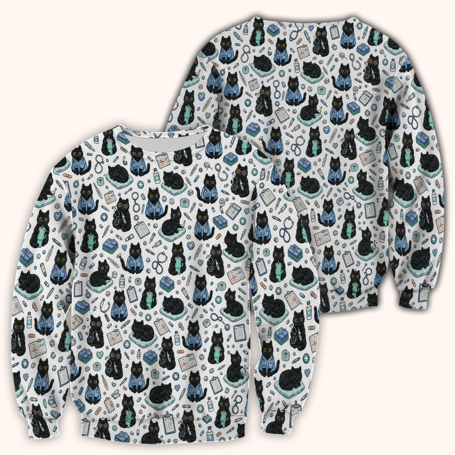 Black Cat Clinic Scrub Top, Comfortable Scrubs for Nurses