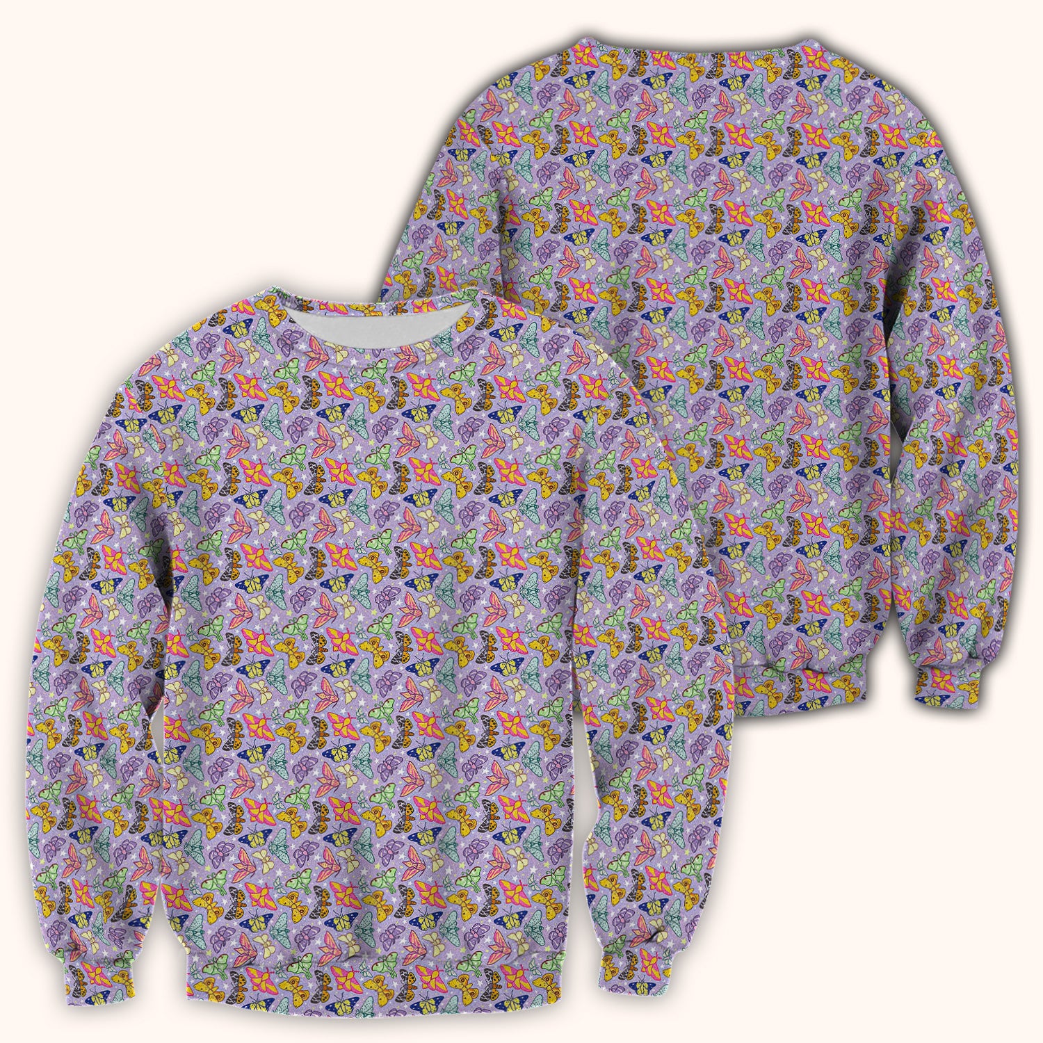 Colorful Butterfly Pattern Scrub Top, Breathable Fabrics Nursing Uniform