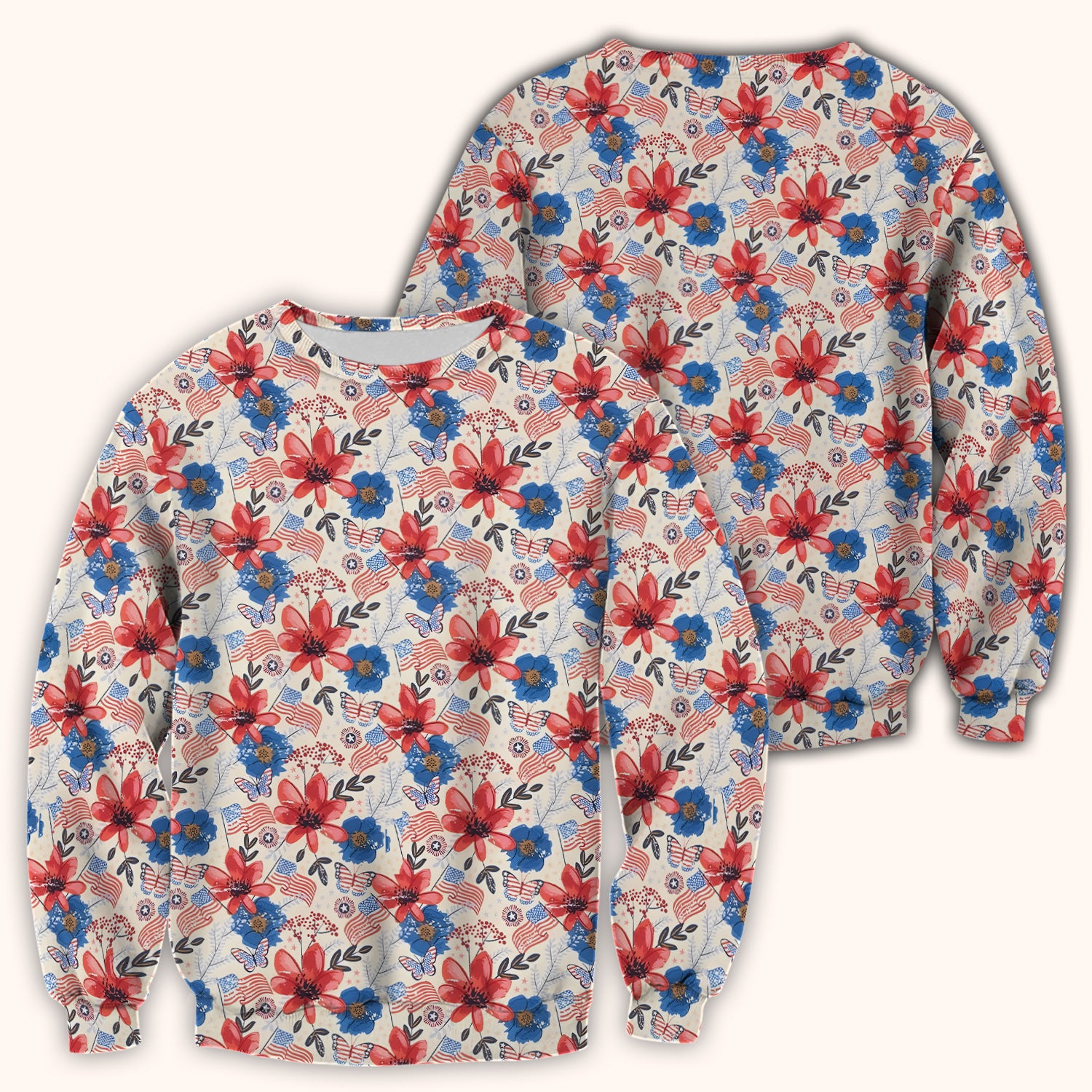 Patriotic Wildflower Flag Butterfly Pattern Scrub Top, Comfortable Scrubs for Nurses