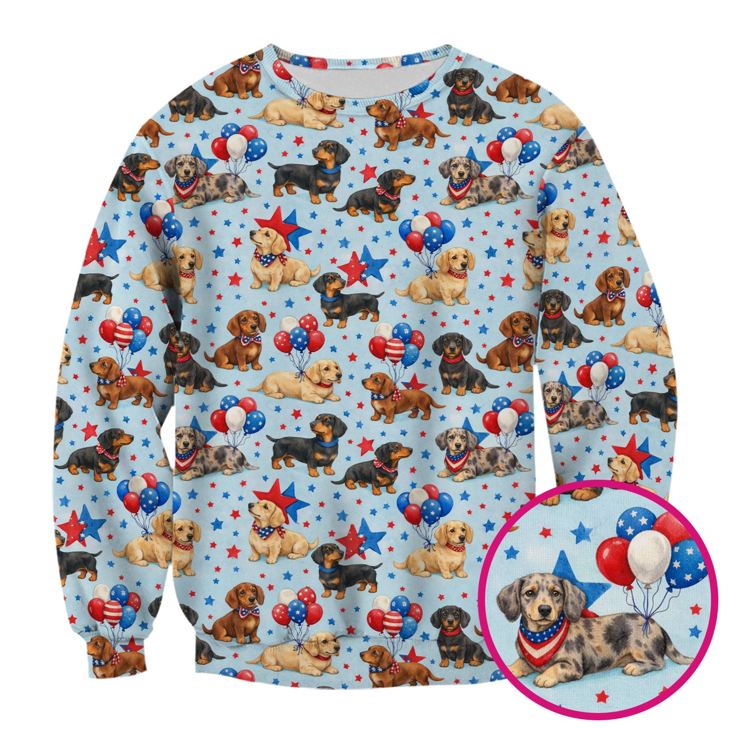 Cute Patriotic Dachshund Balloon Star Pattern Scrub Top, Comfortable Scrubs For Nurses