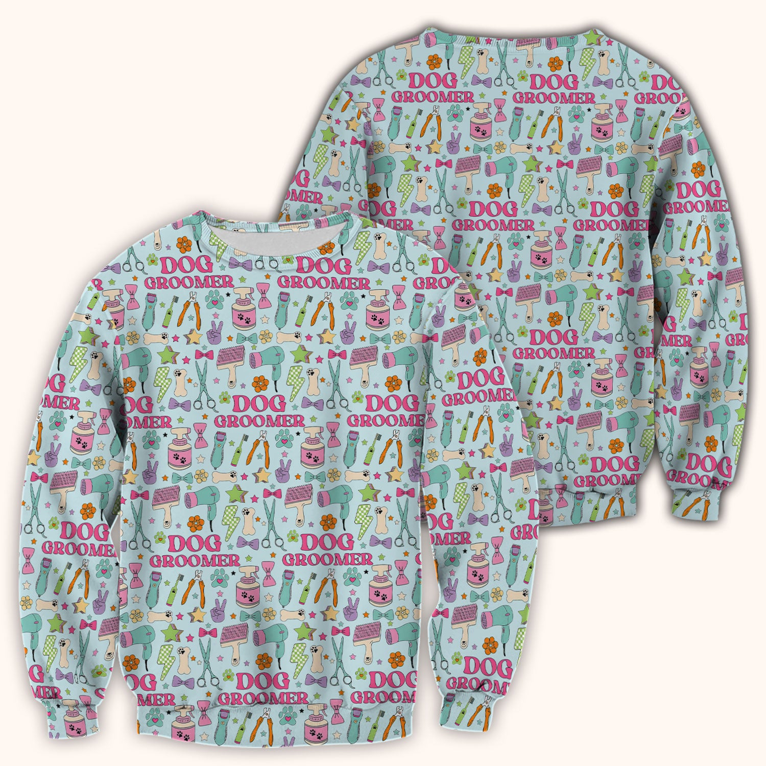Dog Groomer Tools Pattern Nursing Scrub Top, Comfortable Scrubs for Nurses
