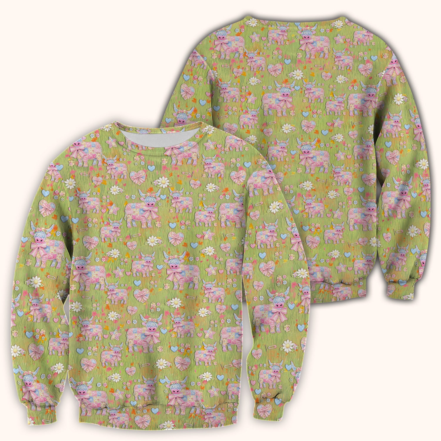 Cute Girly Cow Daisy Pastel Pattern Scrub Top, Comfortable Scrubs for Nurses