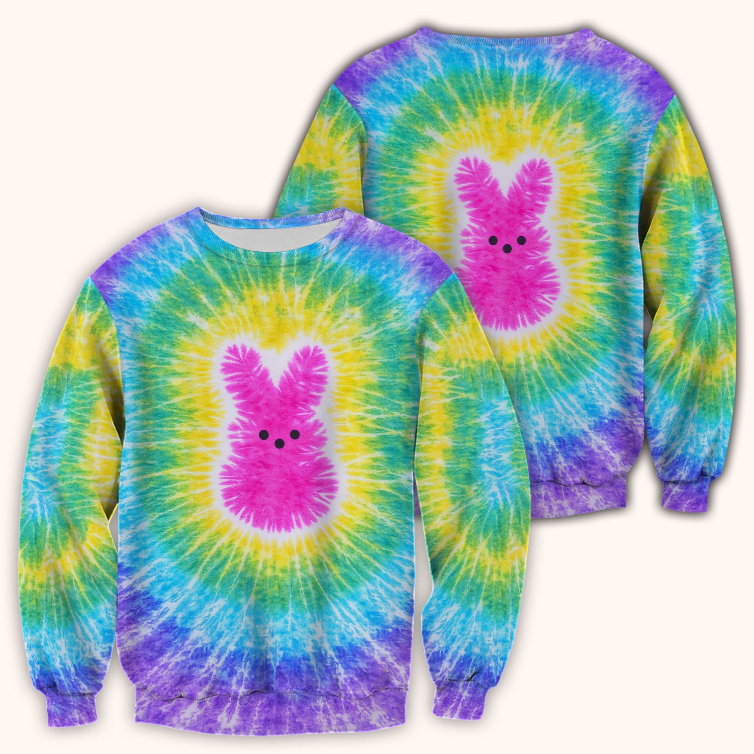 Easter Peep Tie Dye Scrub Top, Easter Bunny Nurse Shirt For Women, Breathable Fabrics Nursing Uniform