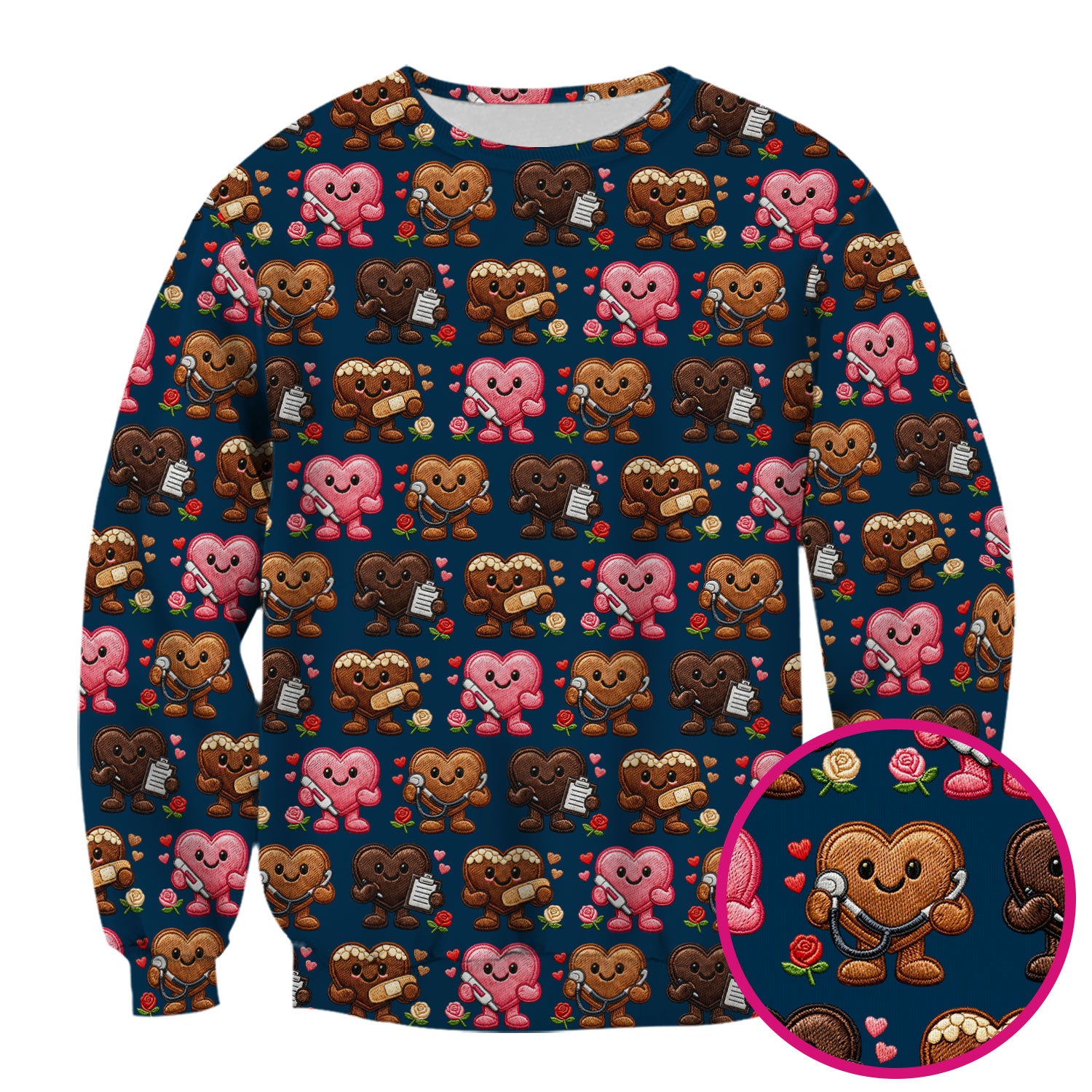 Valentine Heart Nurse Scrub Top, Cute Medical Love Pattern Shirt, Breathable Fabrics Nursing Uniform