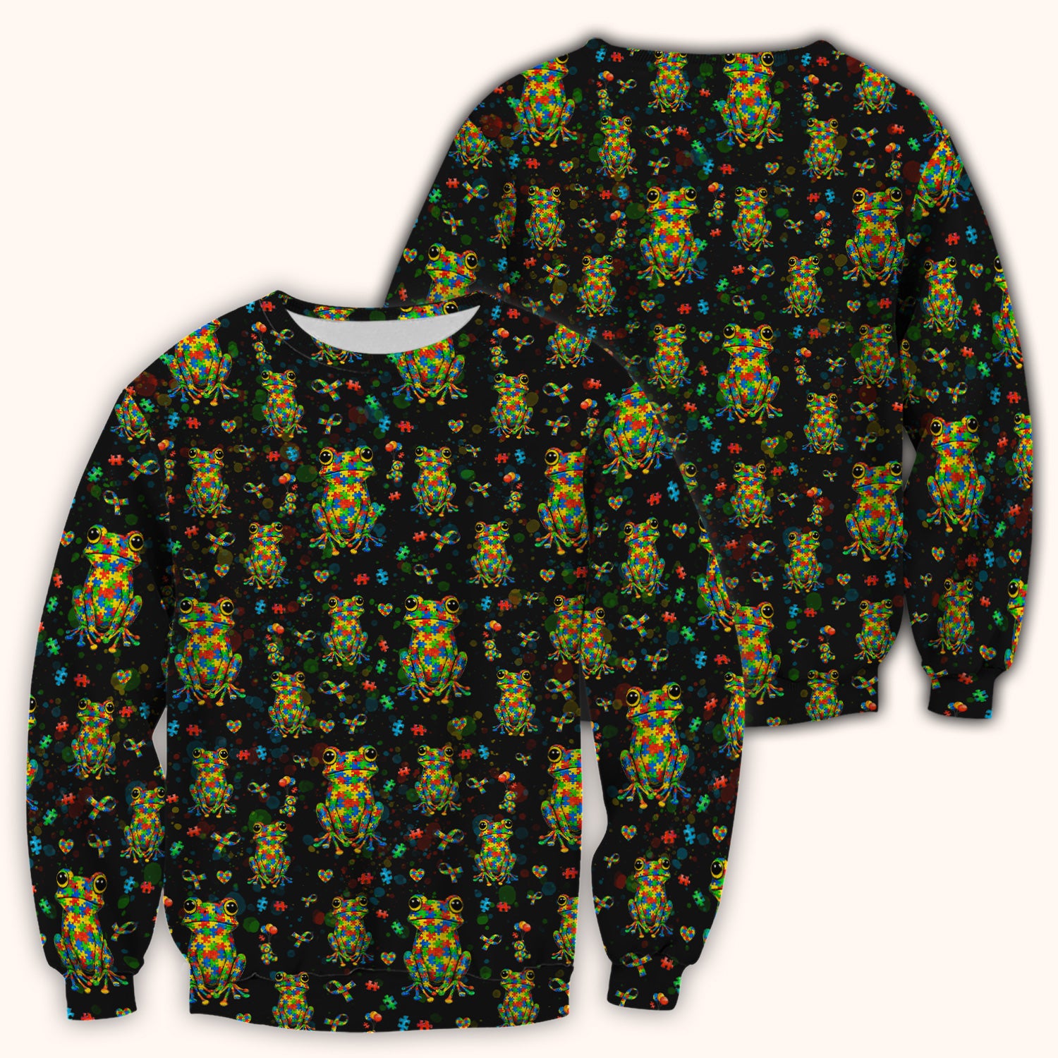 Colorful Autism Puzzle Frog Pattern Scrubs Top, Comfortable Scrubs for Nurses