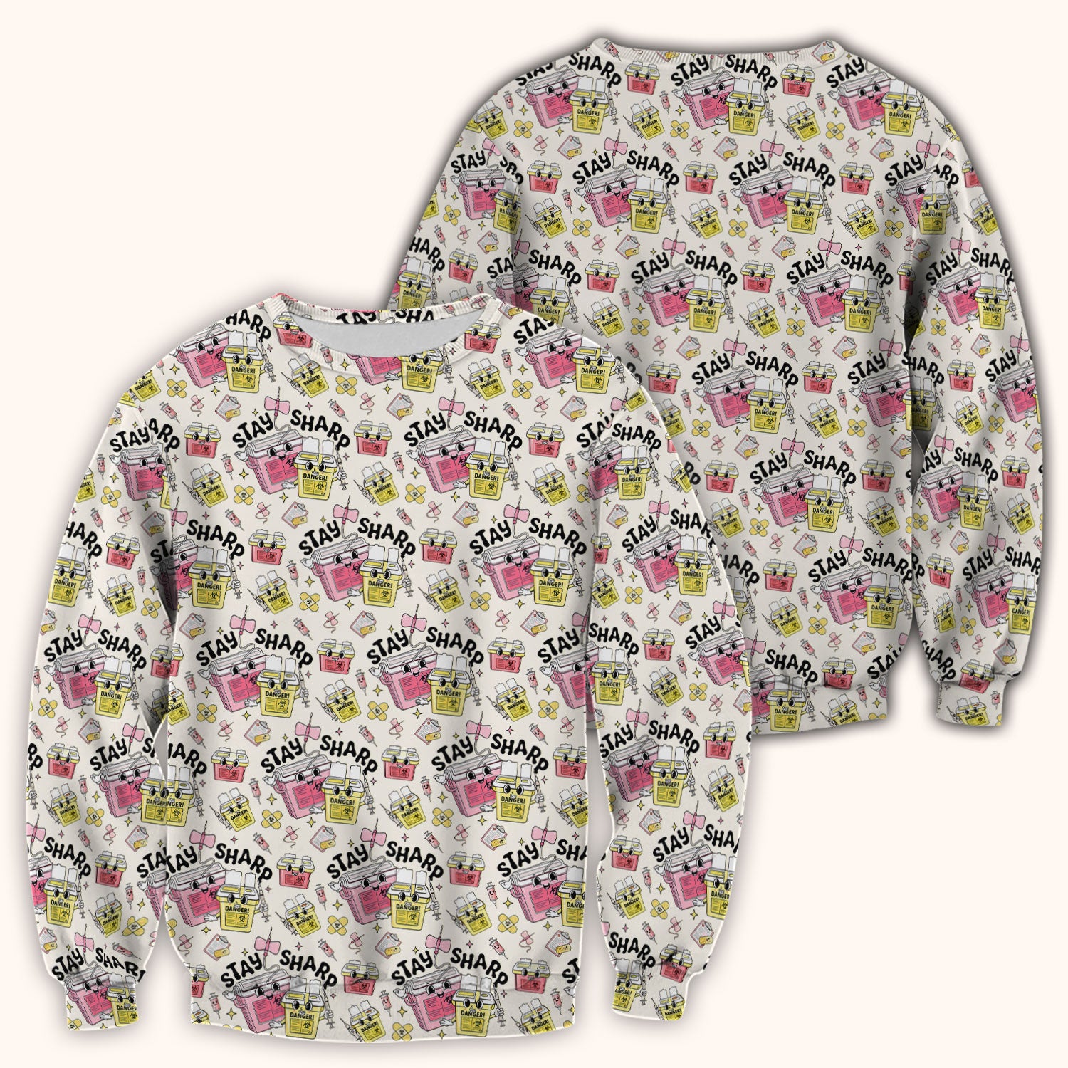 Stay Sharp Nurse Scrub Top, Cute Medical Pattern Scrubs, Breathable Fabrics Nursing Uniform