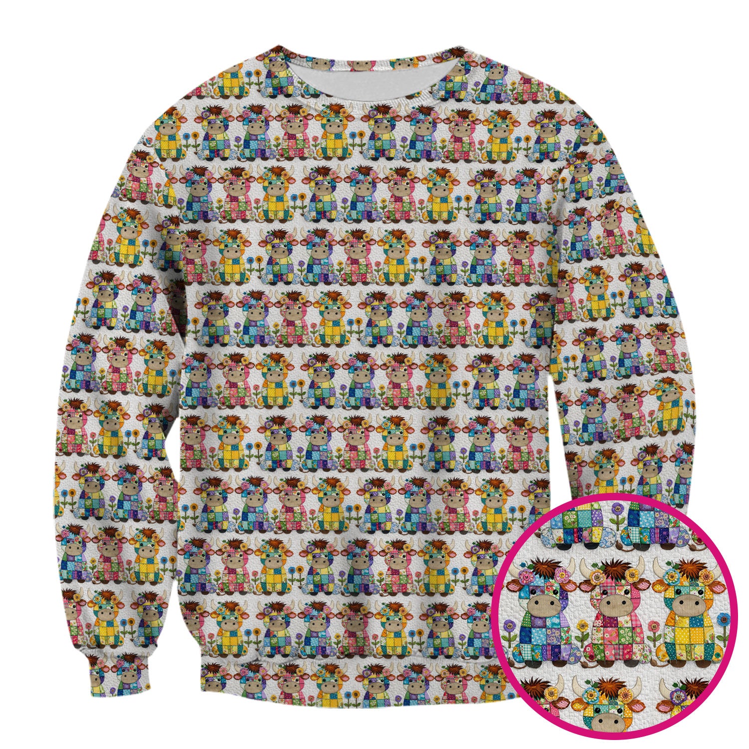 Cute Patchwork Cow With Flowers Pattern Scrubs Top, Comfortable Scrubs for Nurses