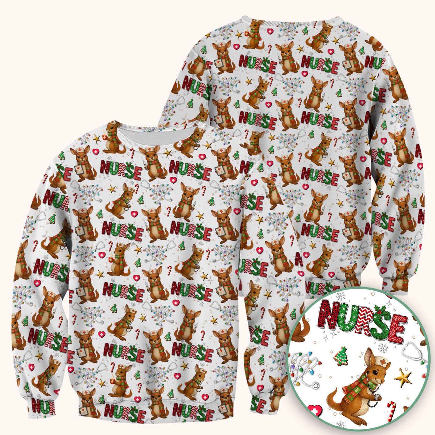 Aussie Kangaroo Christmas Scrub Top - Funny Holiday Nurse Shirt for Women - Cute Animal Medical Uniform