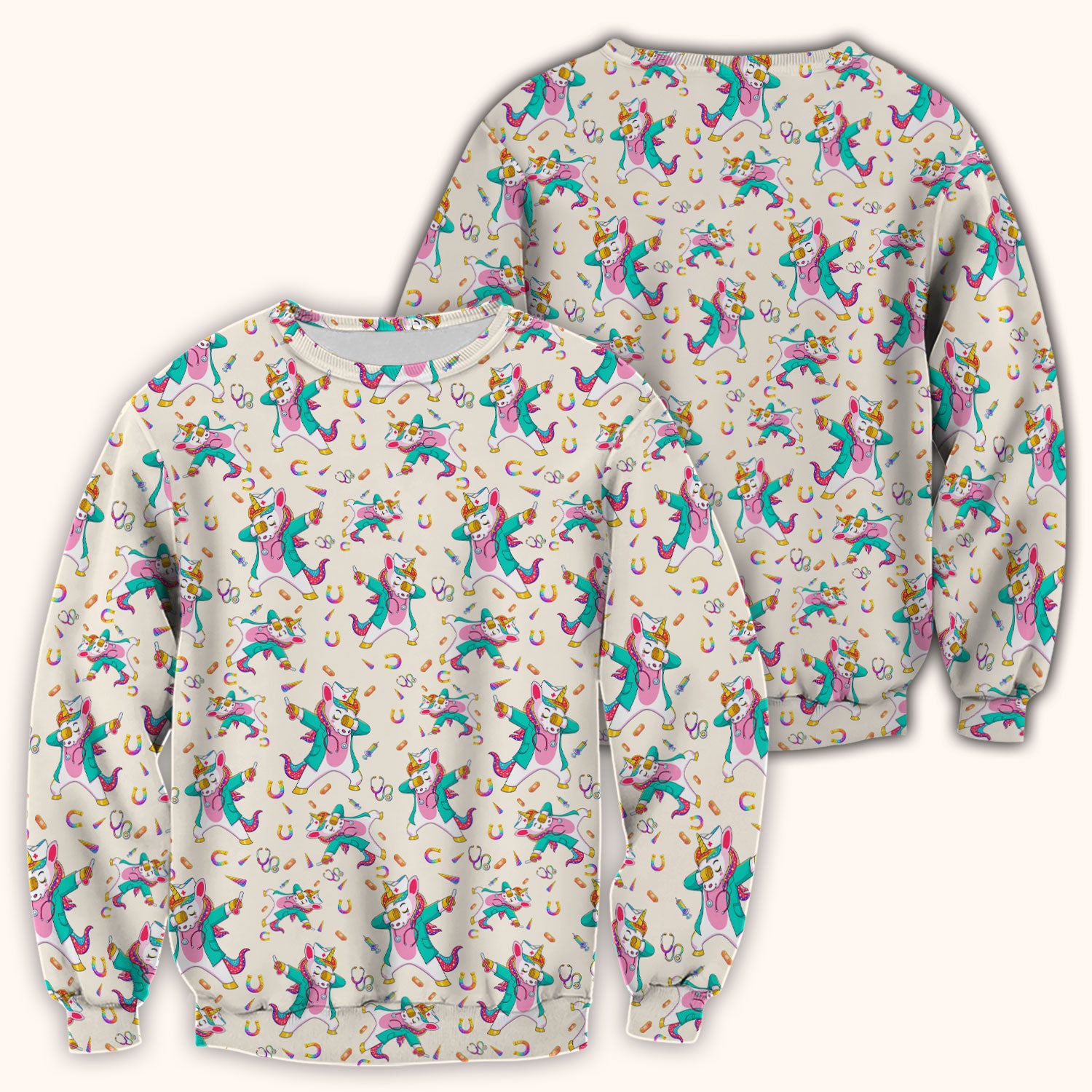 Cute Unicorn Nurse Dance Pattern Scrub Top, Breathable Fabrics Nursing Uniform