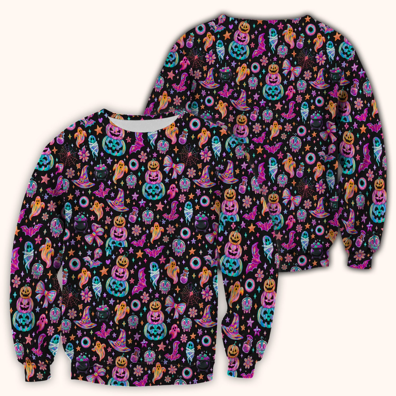 Halloween Ghost with Pumpkin Bat Print Scrub Top, Comfortable Scrubs for Nurses