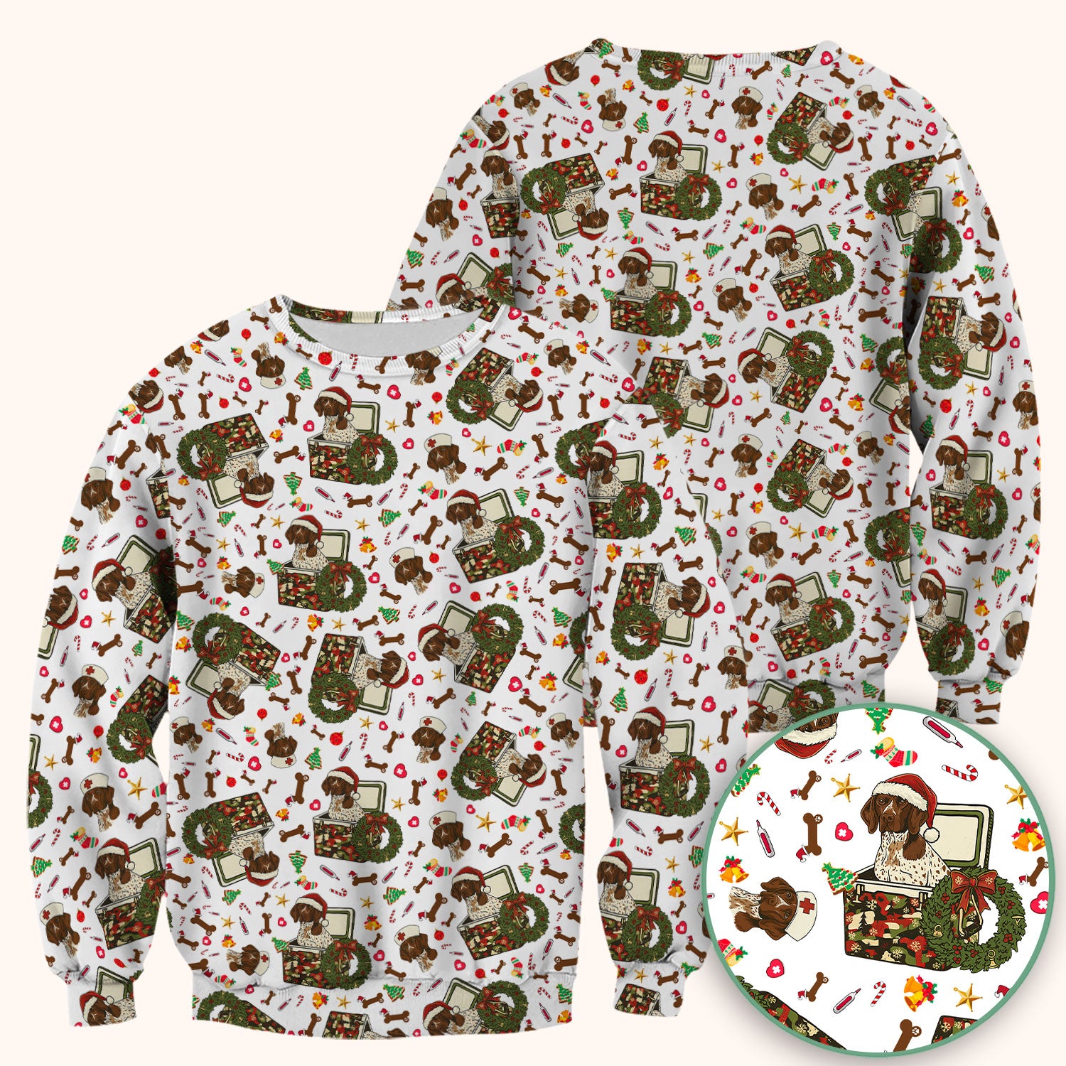 Christmas Dachshund Scrub Top - Cute Sausage Dog Nurse Shirt - Funny Holiday Medical Uniform for Women RN LPN CNA Gift