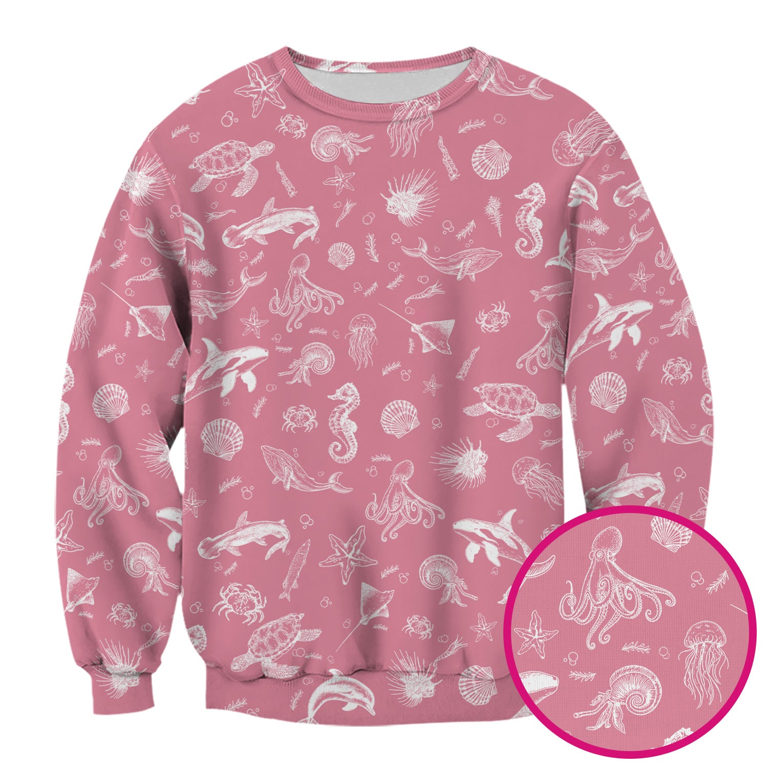Marine Sea Life Pattern Scrub Top, Breathable Fabrics Nursing Uniform