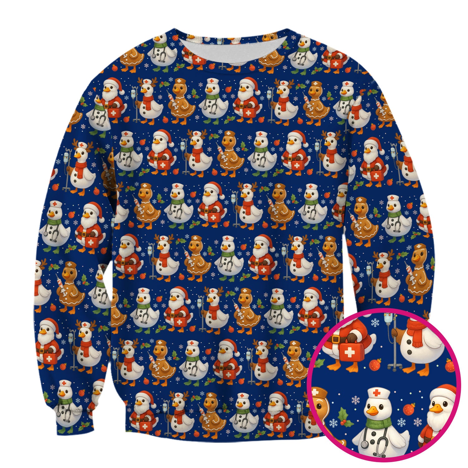 Christmas Goose Scrubs for Women - Funny Holiday Goose Pattern Medical Scrub Top - Festive Christmas Scrubs with Cute Nurse Design