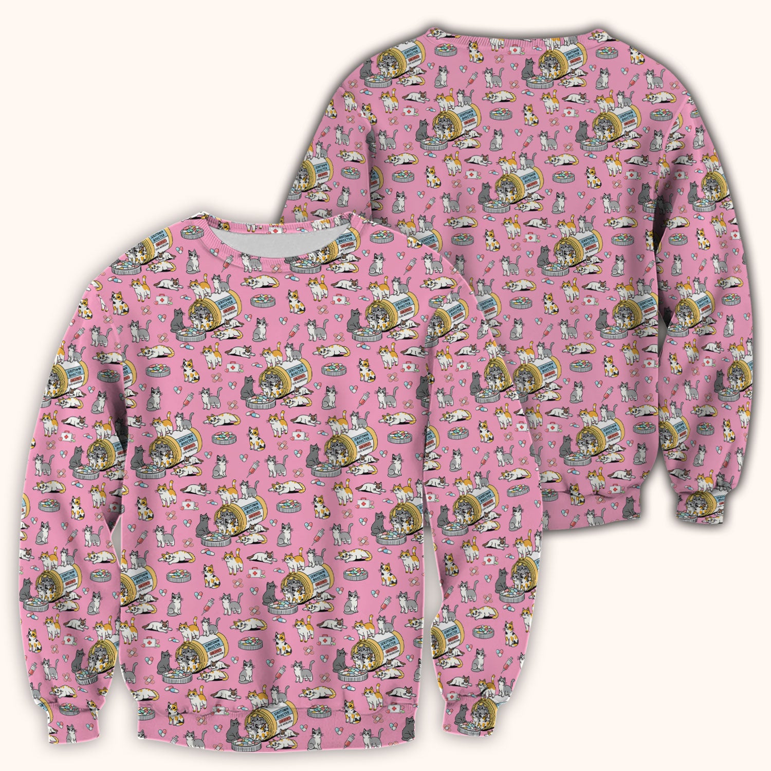 Cute Cat Serotonin Booster Pattern Scrub Top, Comfortable Scrubs for Nurses