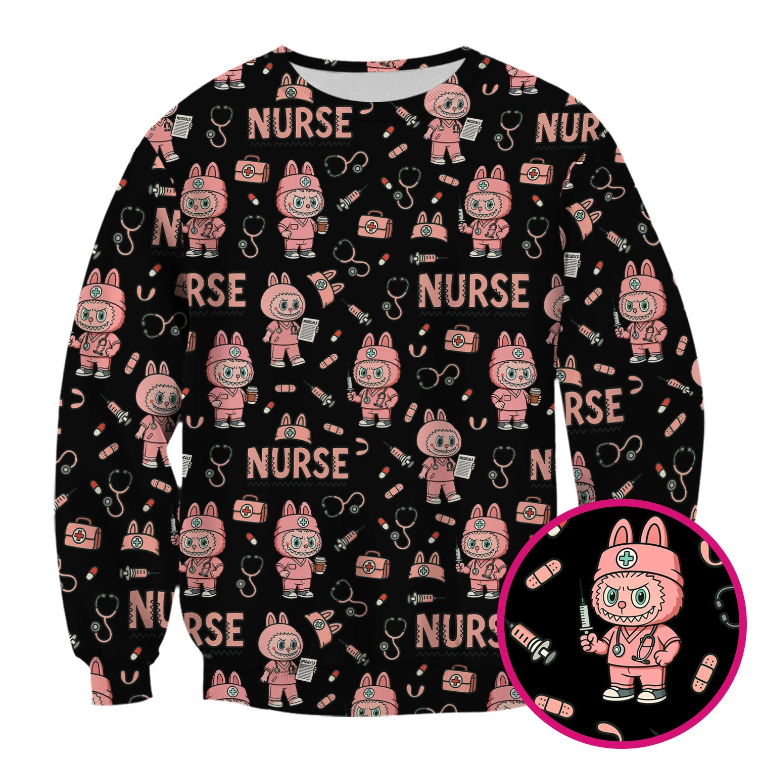 Bunny Cartoon Nurse Scrub Shirt  Cute Medical Top for Women CNA RN Doctor - Fun Scrubs Gift Idea for Nurses, Students, Holiday Season