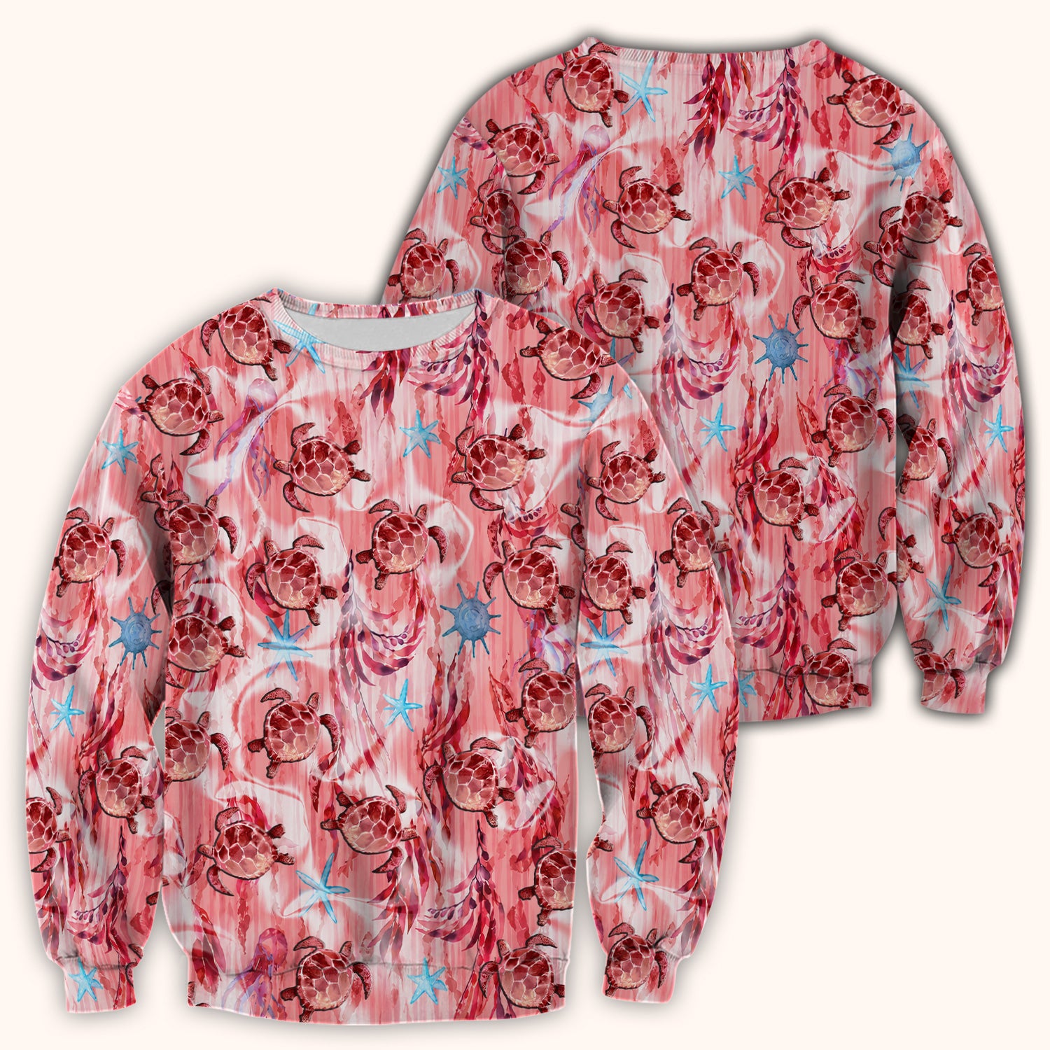 Pink Sea Turtle Ocean Pattern Scrub Top, Comfortable Scrubs for Nurses