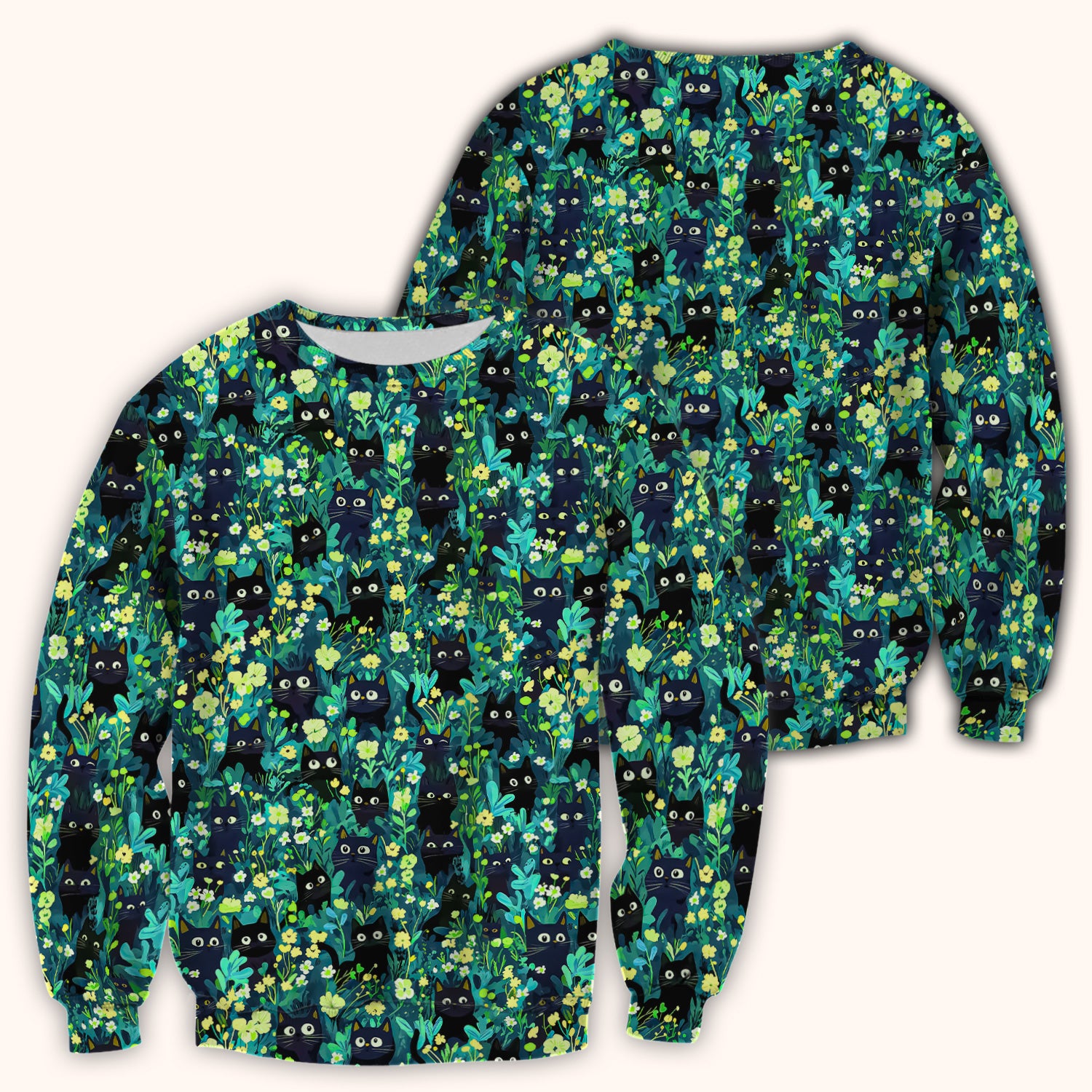 Black Cat Floral Pattern Scrub Top, Comfortable Scrubs for Nurses