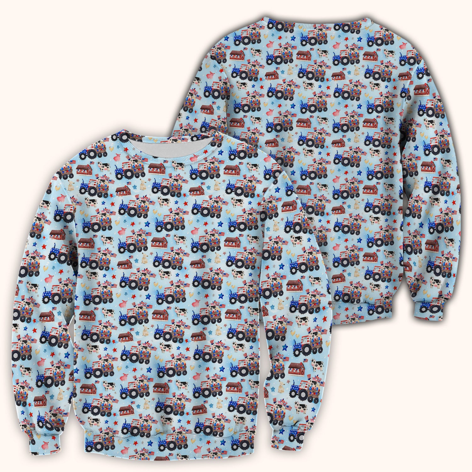 Patriotic Cow Tractor Farm Stars Pattern Scrub Top, Comfortable Scrubs for Nurses