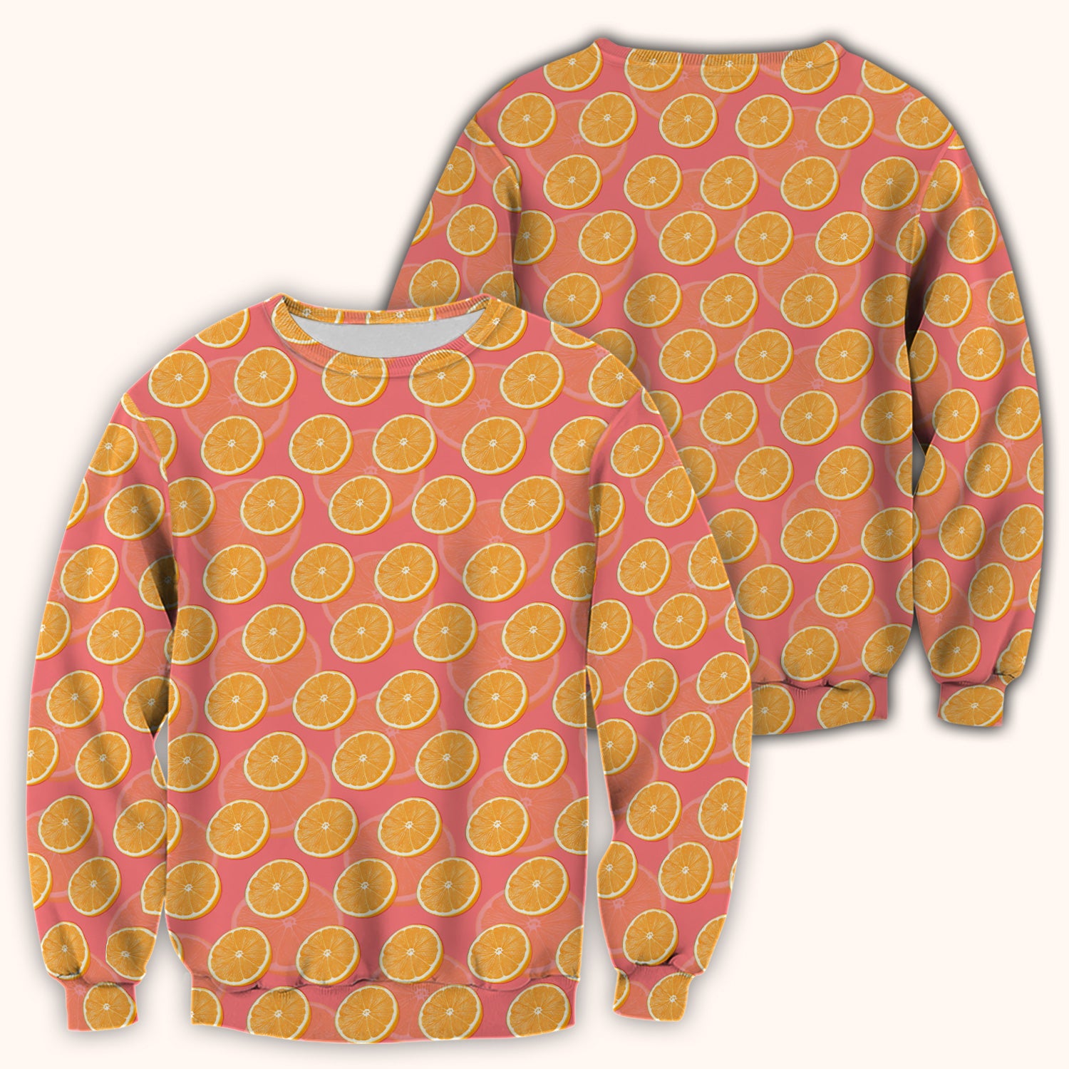 Fresh Orange Slice Pattern Scrub Top, Comfortable Scrubs For Nurses