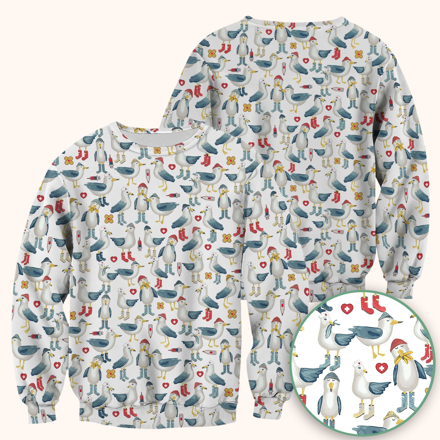 Funny Seagull Nurse Scrub Top - Cute Bird with Medical Icons - Comfortable Scrubs for Women