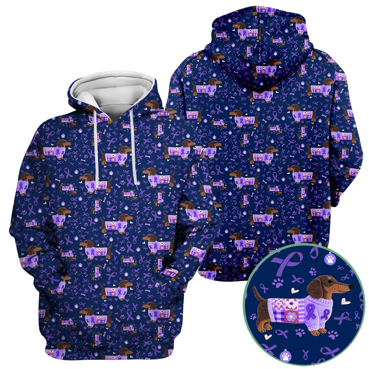 Wiener Dog Purple Ribbon Cancer Awareness Scrub - Breathable Fabrics Nursing Uniform - Comfortable Scrubs for Nurses