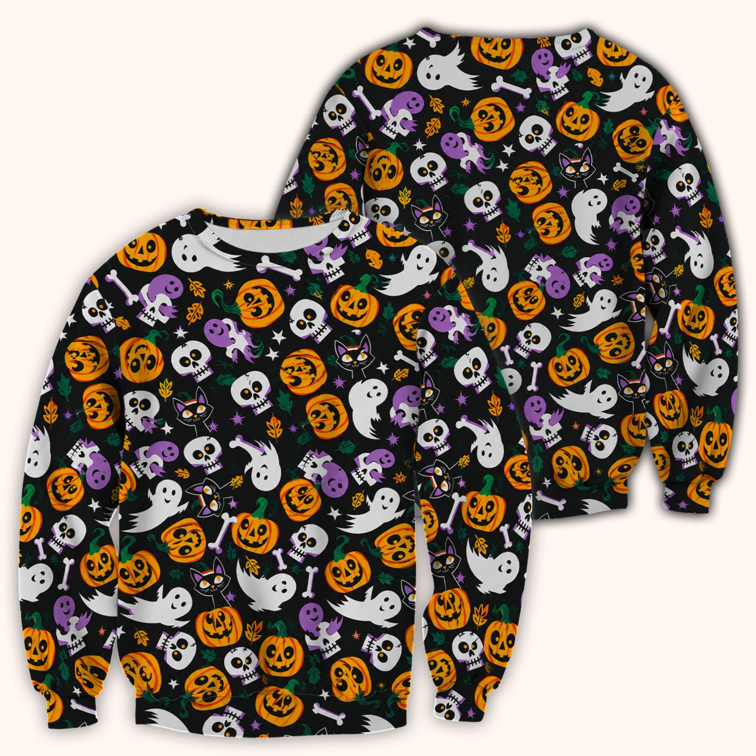 Spooky Pumpkin Ghost Print Scrub Top, Comfortable Scrubs for Nurses