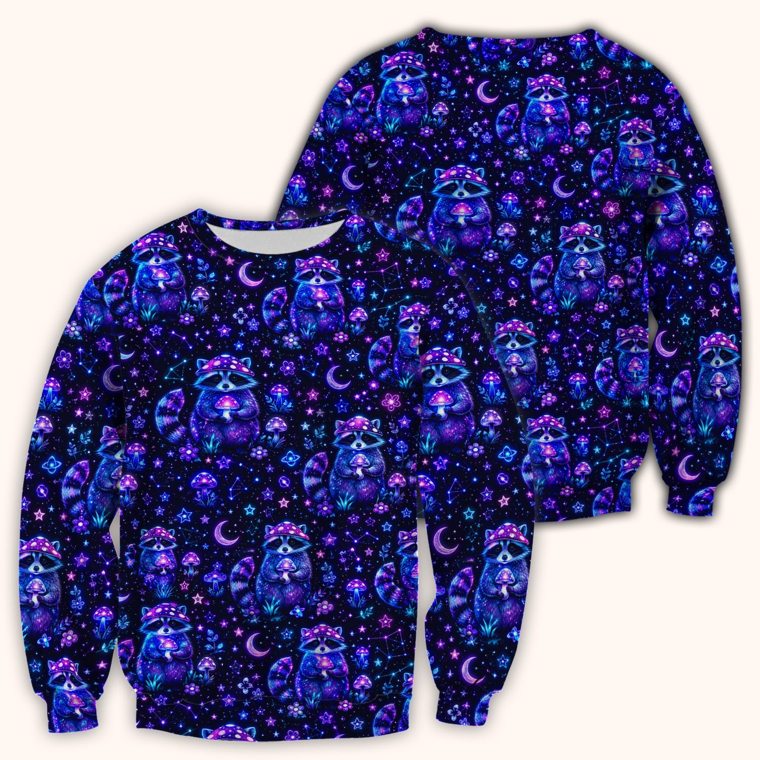 Neon Mushroom Raccoon Nurse Scrub Top for RN, CNA, Pediatric Nurses, Galaxy Uniform