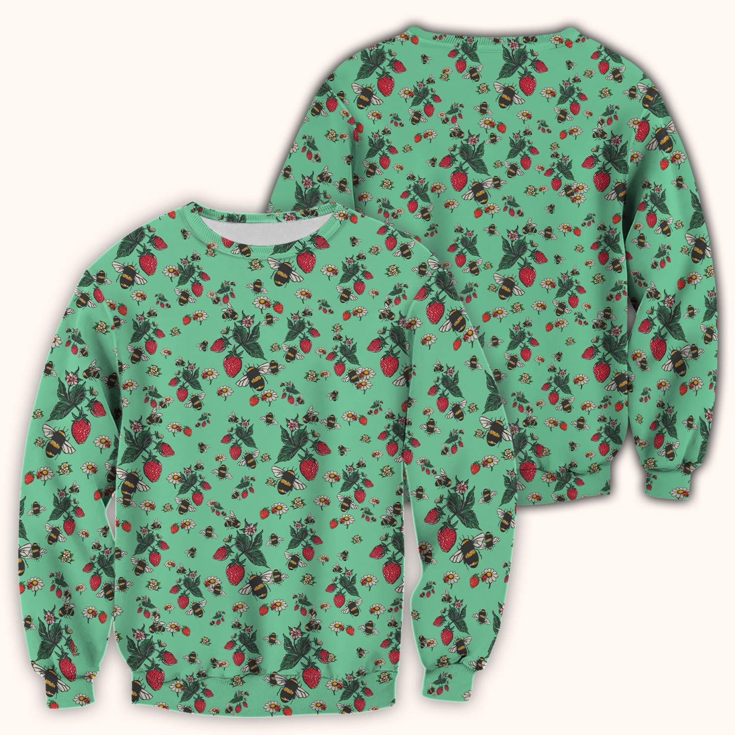 Cute Strawberry Bee Daisy Floral Pattern Scrub Top, Comfortable Scrubs for Nurses