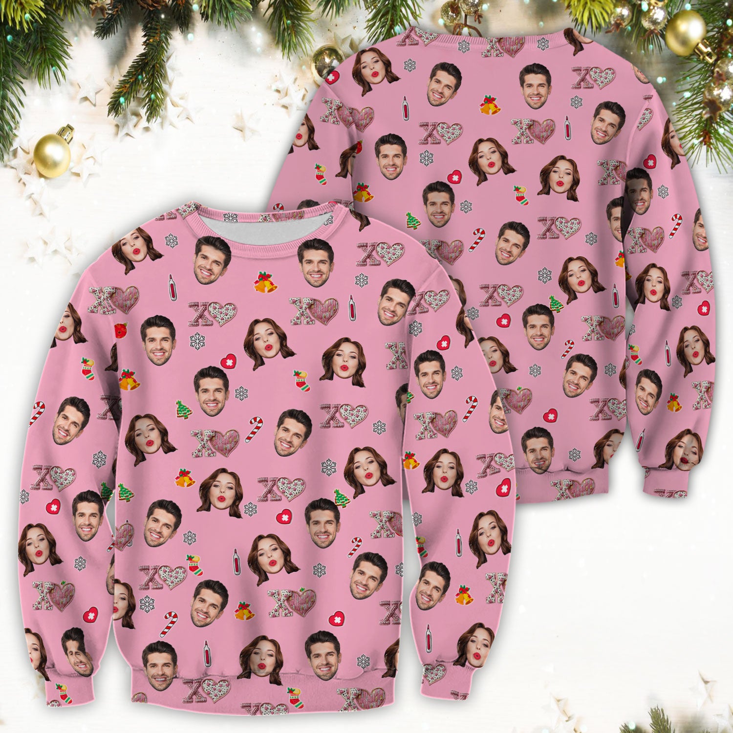 Custom Face Pattern XOXO Scrub Shirt, Personalized Photo Scrub Top, Breathable Fabrics Nursing Uniform