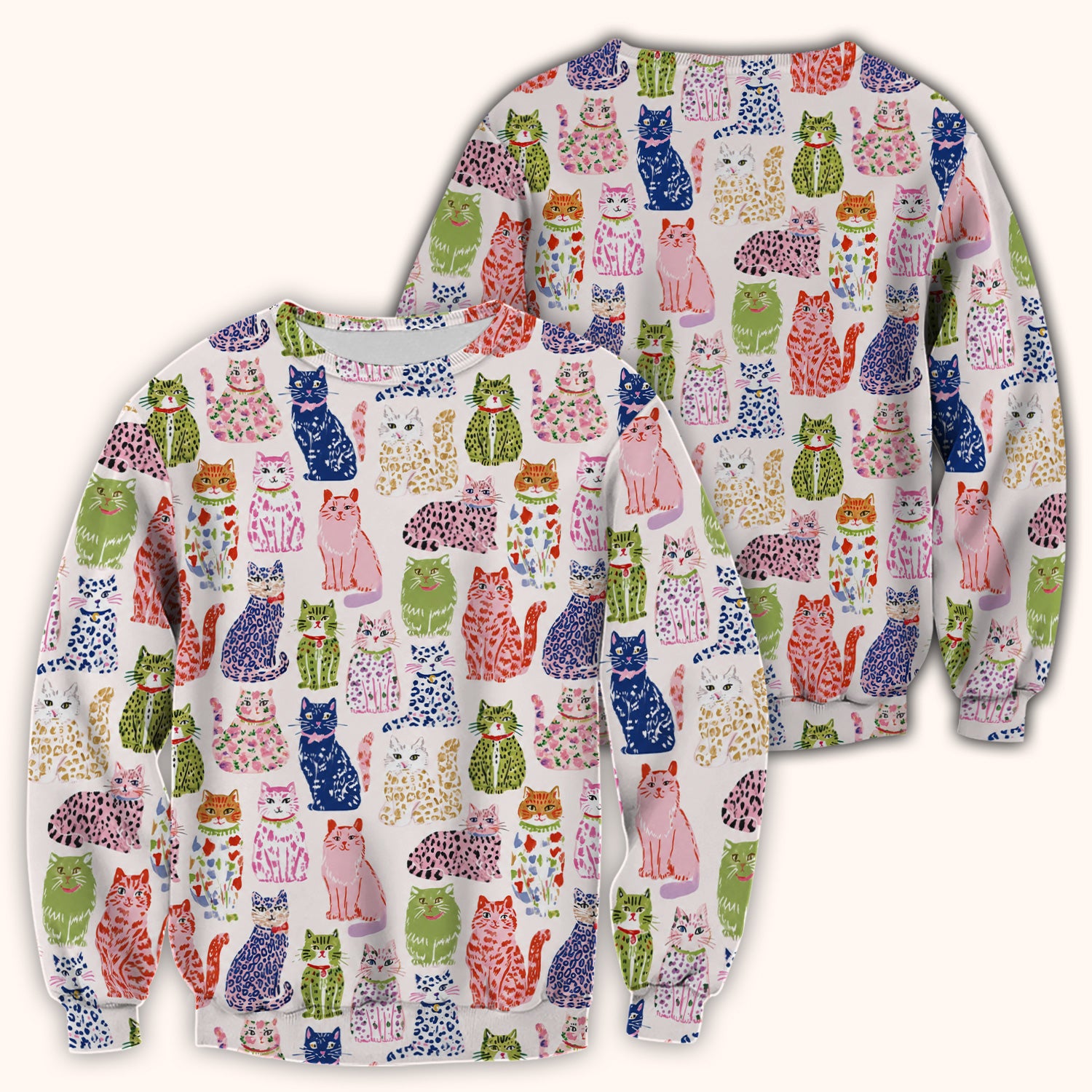Colorful Cat with Playful Pet Scrub Top, Comfortable Scrubs for Nurses
