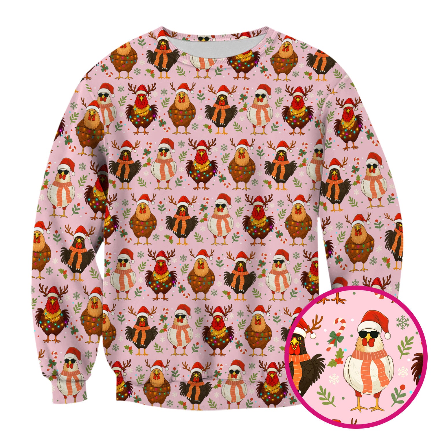 Christmas Chicken Scrub Tops for Women - Funny Holiday Hen Pattern Medical Scrub Shirt - Christmas Scrubs with Cute Chicken Design