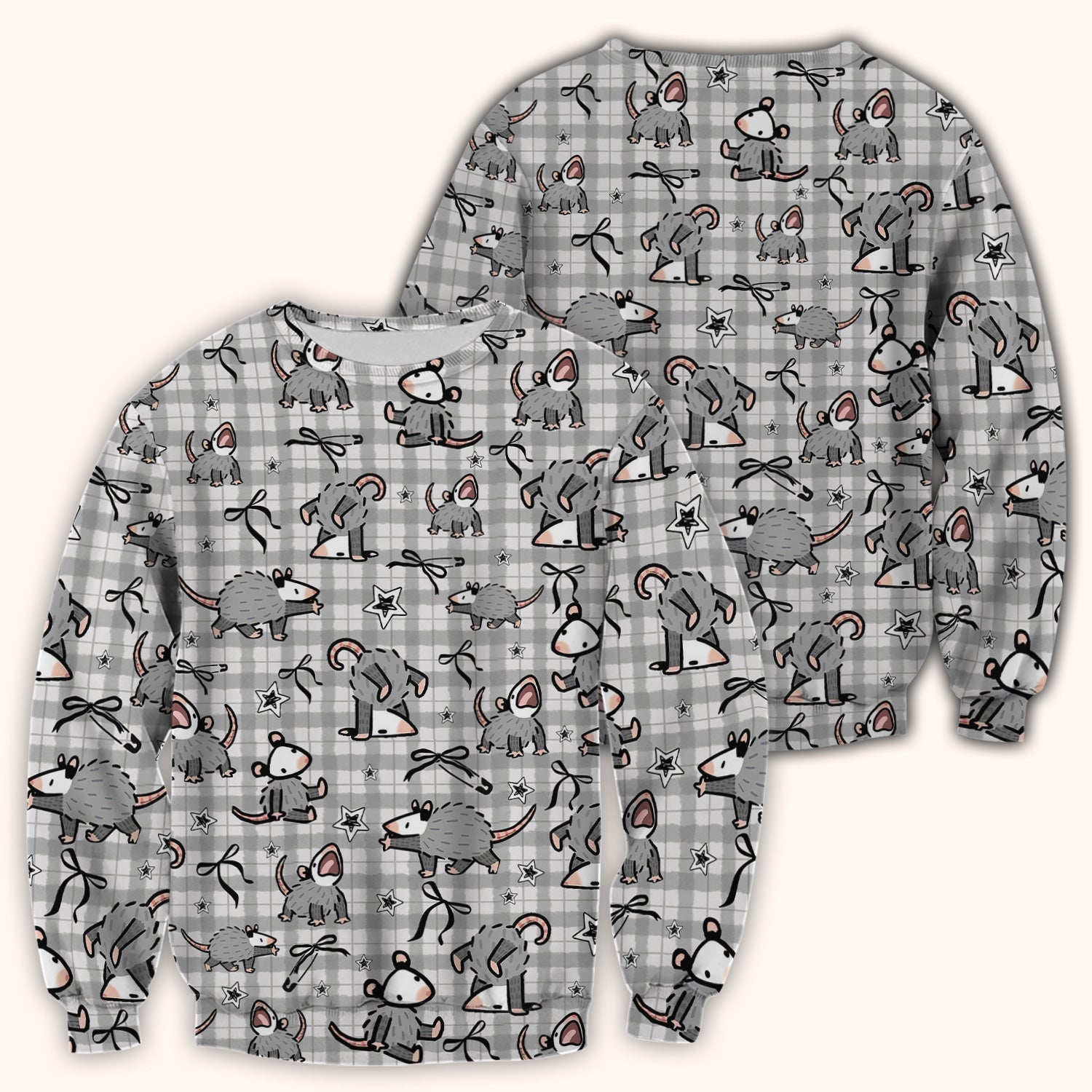 Funny Mouse Cartoon Pattern Print Scrub Top, Breathable Fabrics Nursing Uniform, Opossum
