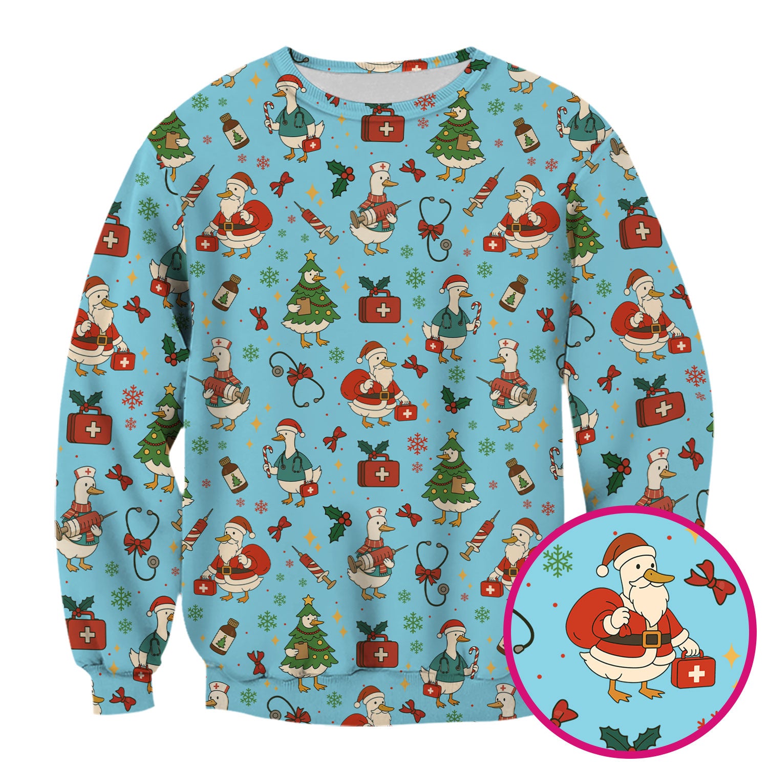 Funny Christmas Duck Nurse Scrub Top - Cute Santa Pattern Holiday Shirt for Women - Festive Nursing Outfit Gift for RN LPN CNA