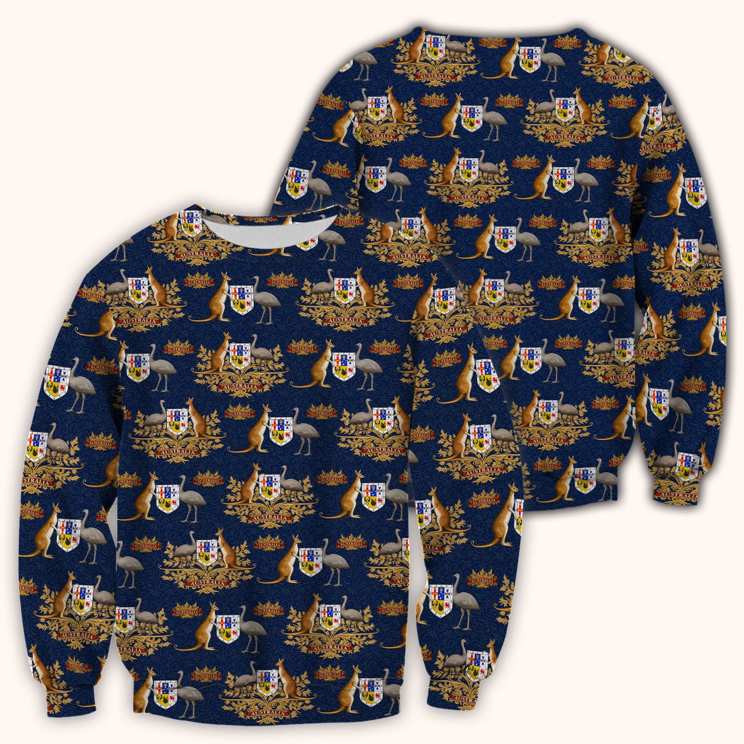 Australian Kangaroo Emu Crest Pattern Scrub Top, Comfortable Scrubs for Nurses