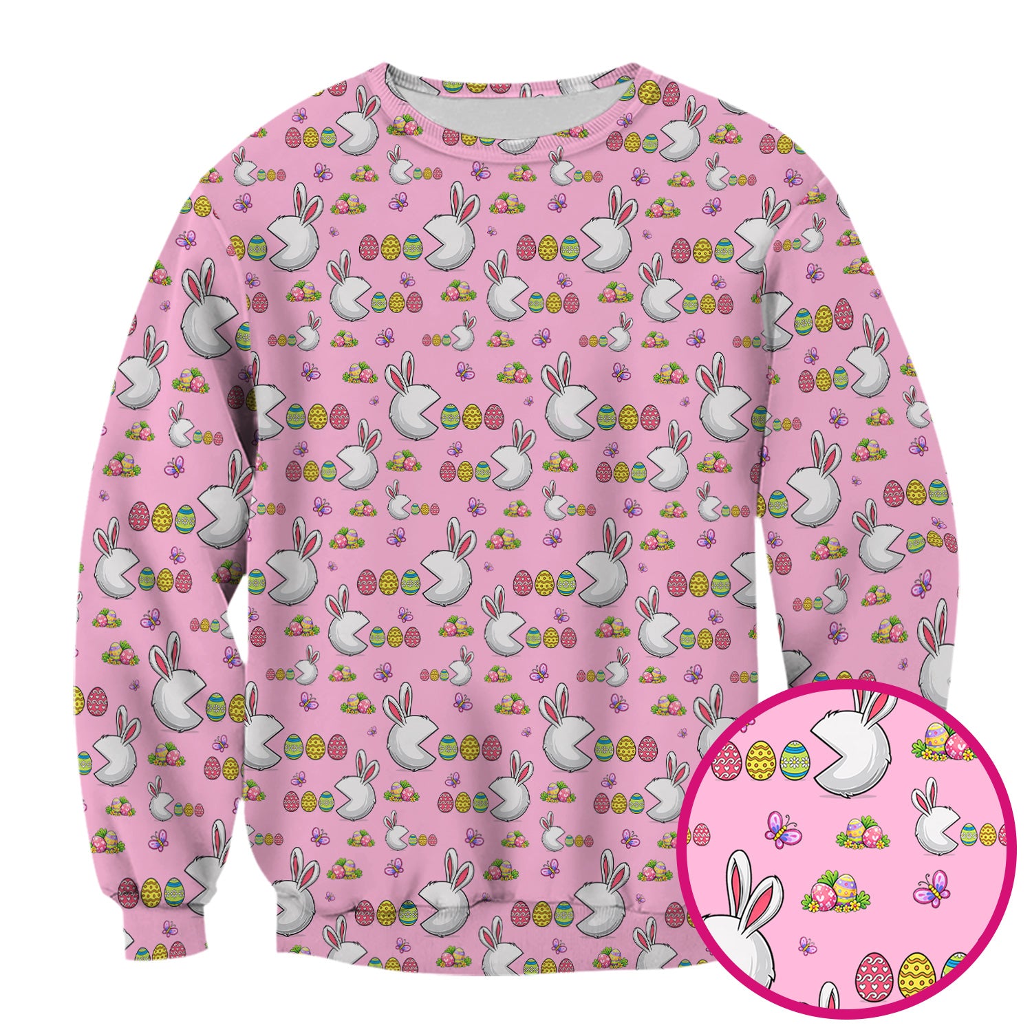 Easter Bunny and Colorful Eggs Print Scrub Top, Breathable Fabrics Nursing Uniform