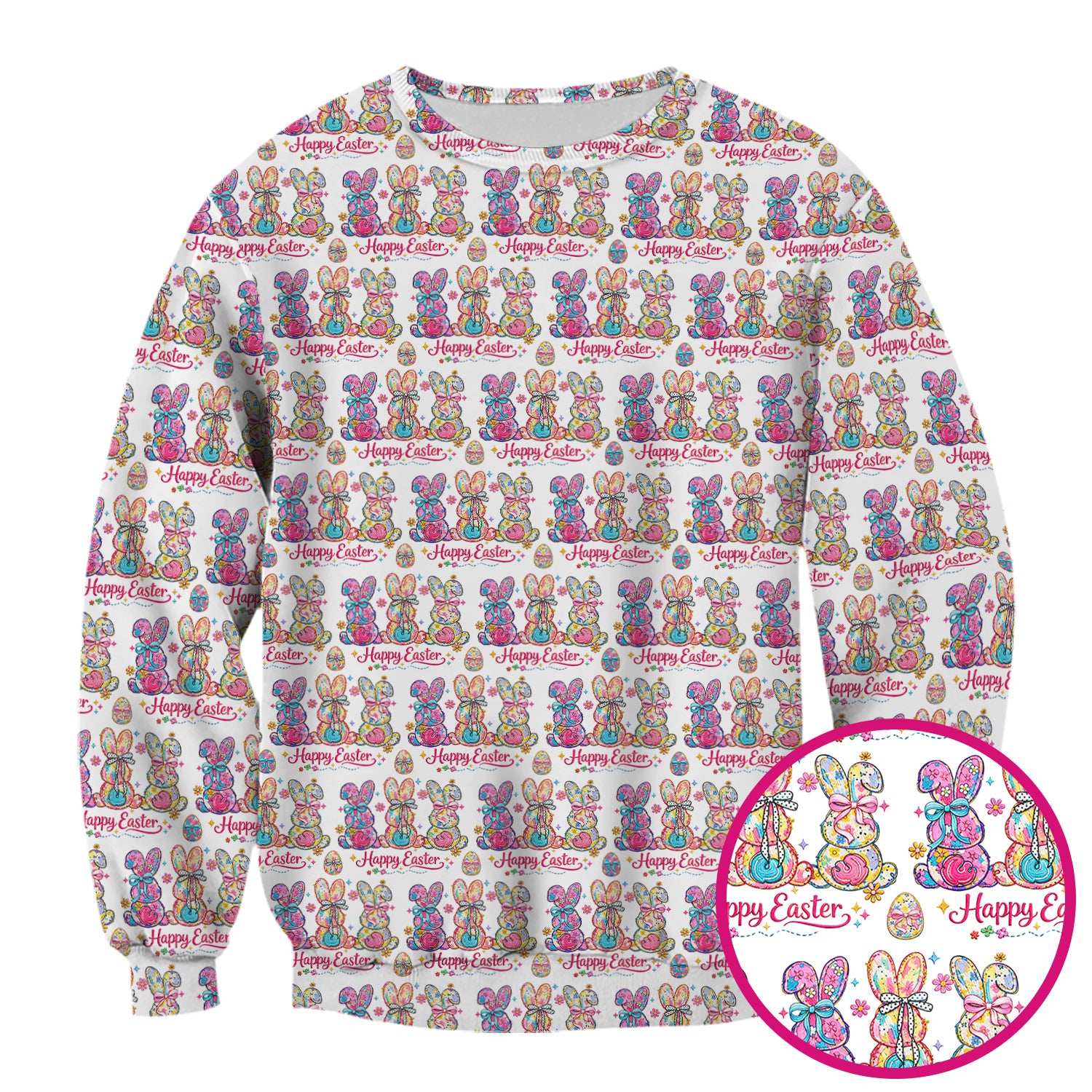Pink Happy Easter Bunny Pattern Scrub Top, Comfortable Scrubs for Nurses