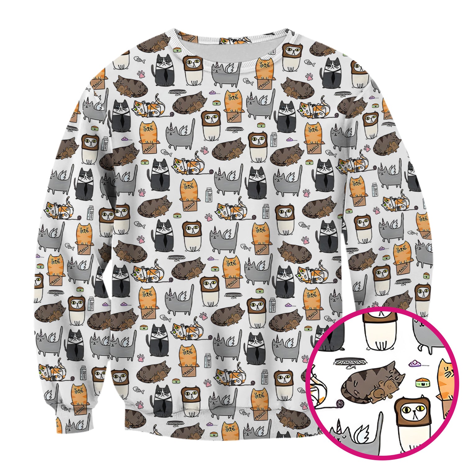 Lazy Cat Doodle Pattern Scrub Top, All Over Cozy Kitty Nursing Uniform for Women