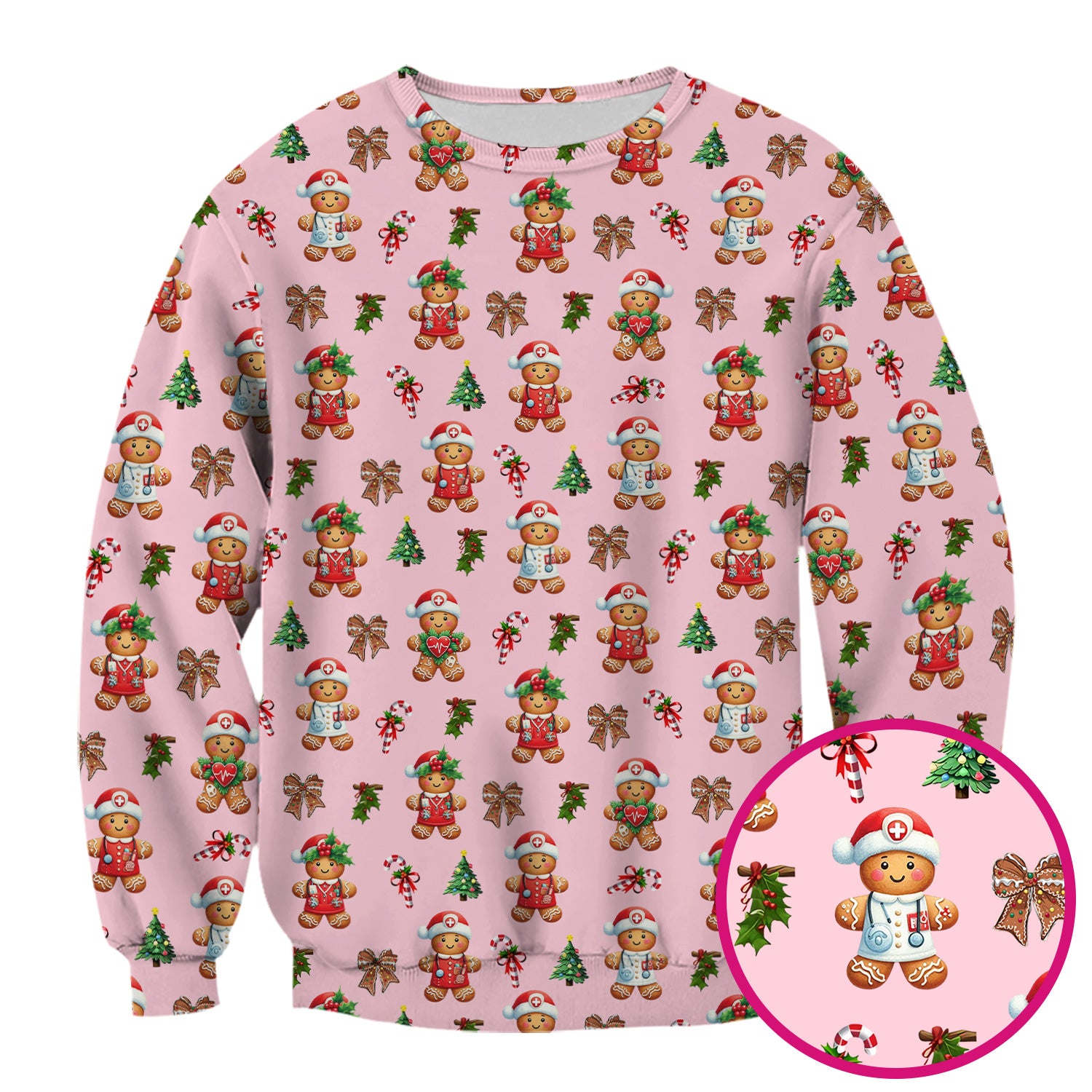 Funny Gingerbread Christmas Scrub Top - Cute Cookie with Bow Shirt - Festive Holiday Scrubs for Women