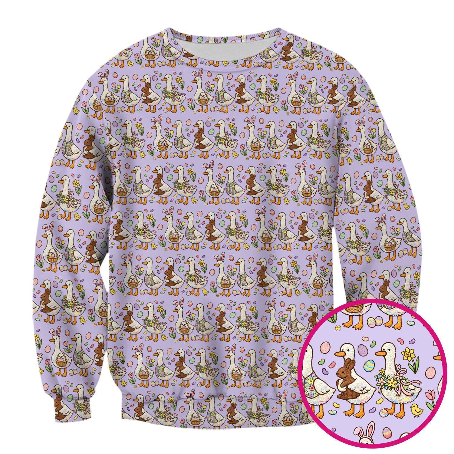 Easter Theme Duck and Bunny Egg Floral Print Scrub Top, Comfortable Scrubs for Nurses