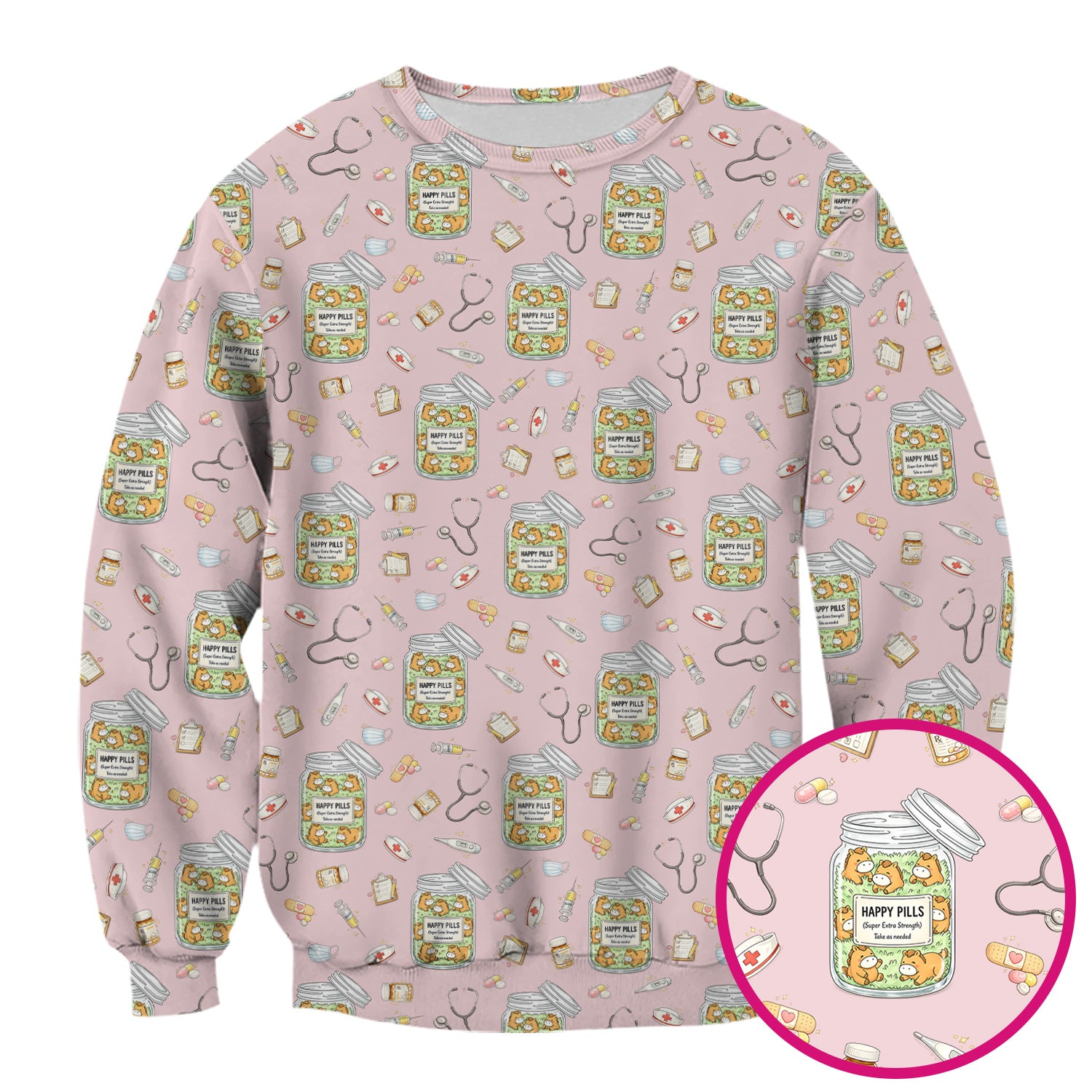 Happy Pills Horse Medical Print Nurse Scrub Top, Comfortable Scrubs for Nurses