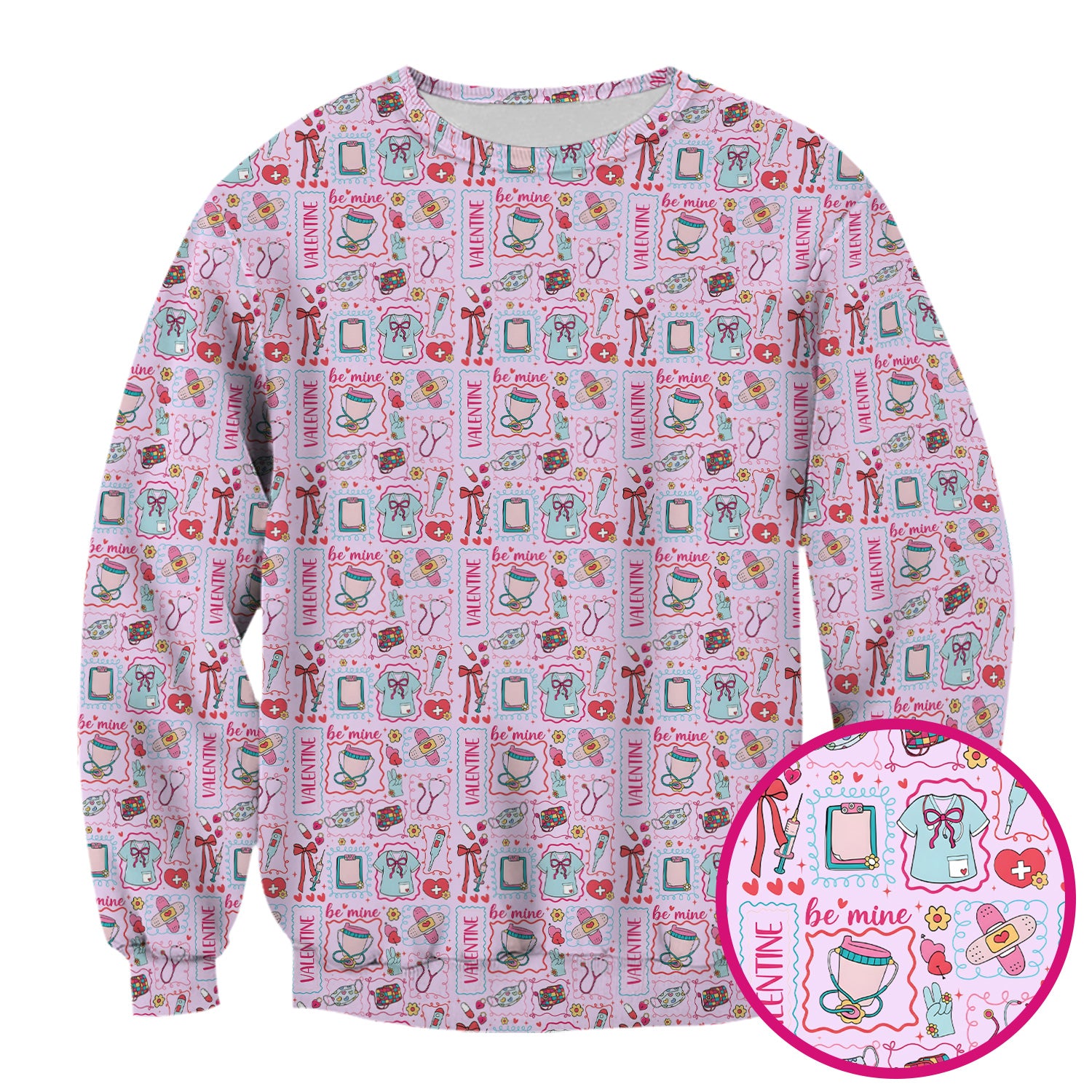 Valentine Medical Hearts Bandages Syringes Scrub Top, Comfortable Scrubs for Nurses