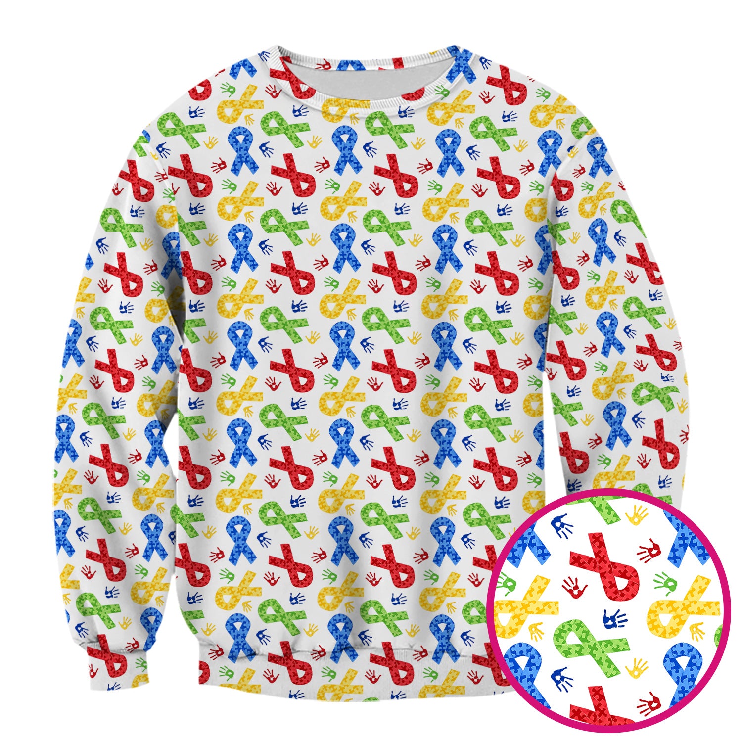 Multicolor Ribbon Pattern Print Scrub Top, Soft & Breathable Nurse Scrubs