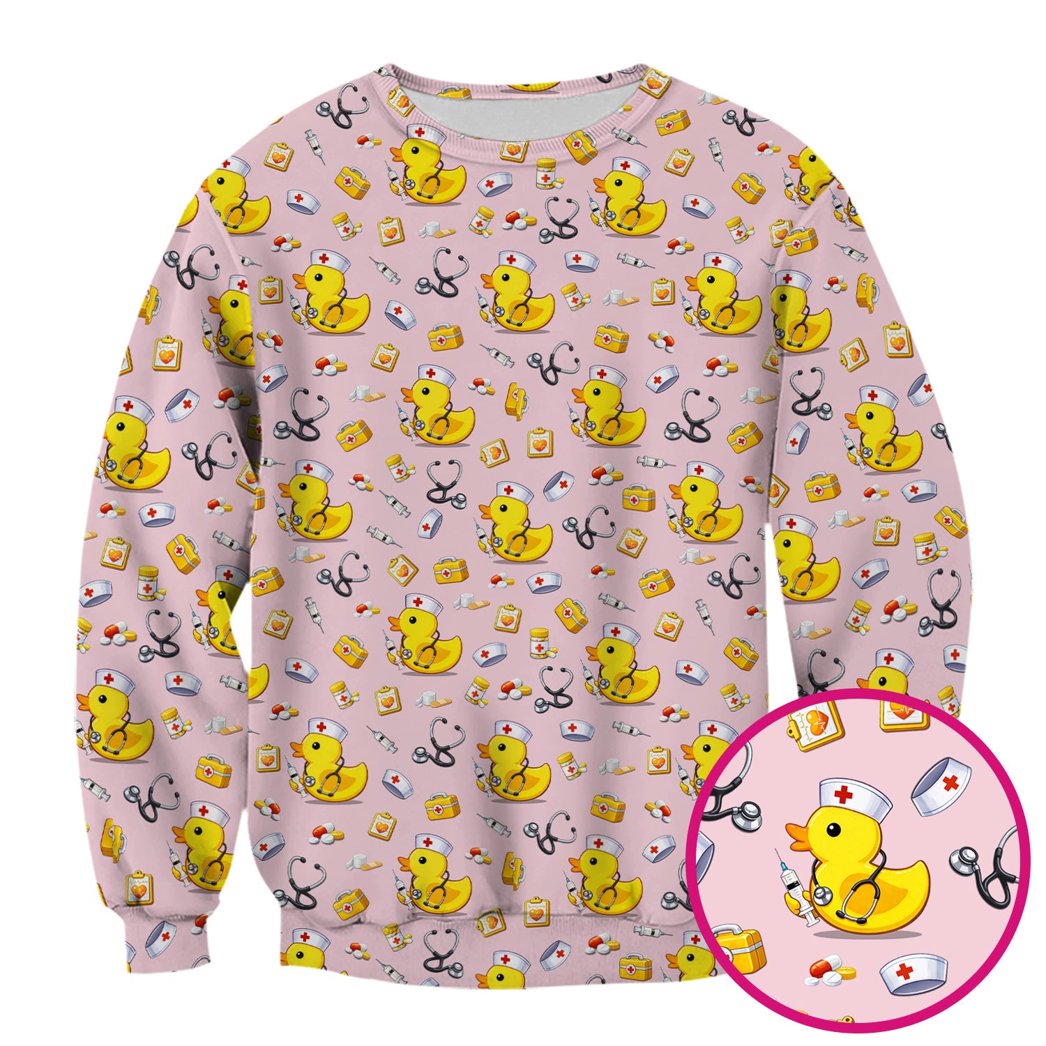 Playful Medical Duck Print Nurse Scrub Top, Comfortable Scrubs for Nurses