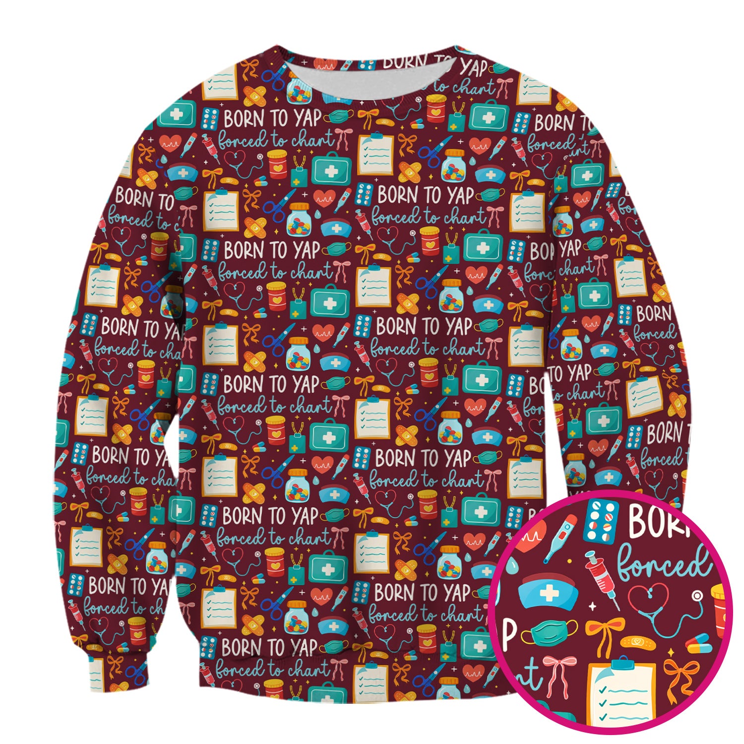 Born To Yap Medical Tools Pattern Scrub Top, Comfortable Scrubs for Nurses