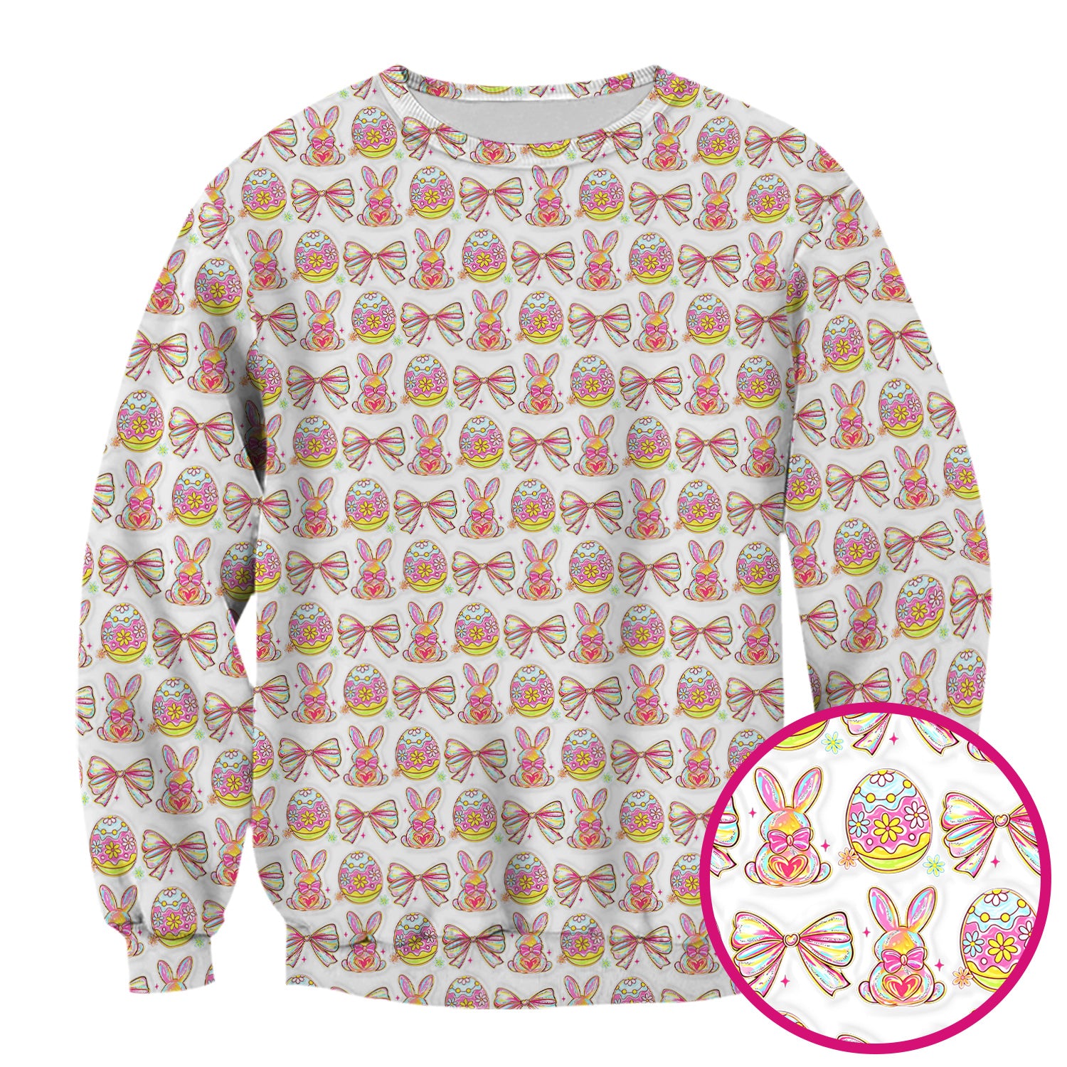 Easter Bunny Pastel Egg Bow Pattern Scrub Top, Breathable Fabrics Nursing Uniform