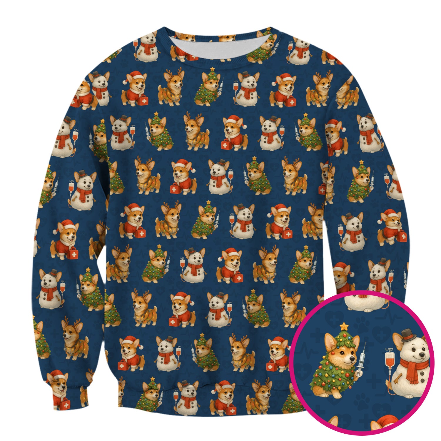 Cute Christmas Corgi Scrubs - Festive Pattern Scrub Top for Women - Cozy Holiday Nurse Scrubs Gift for Dog Lovers