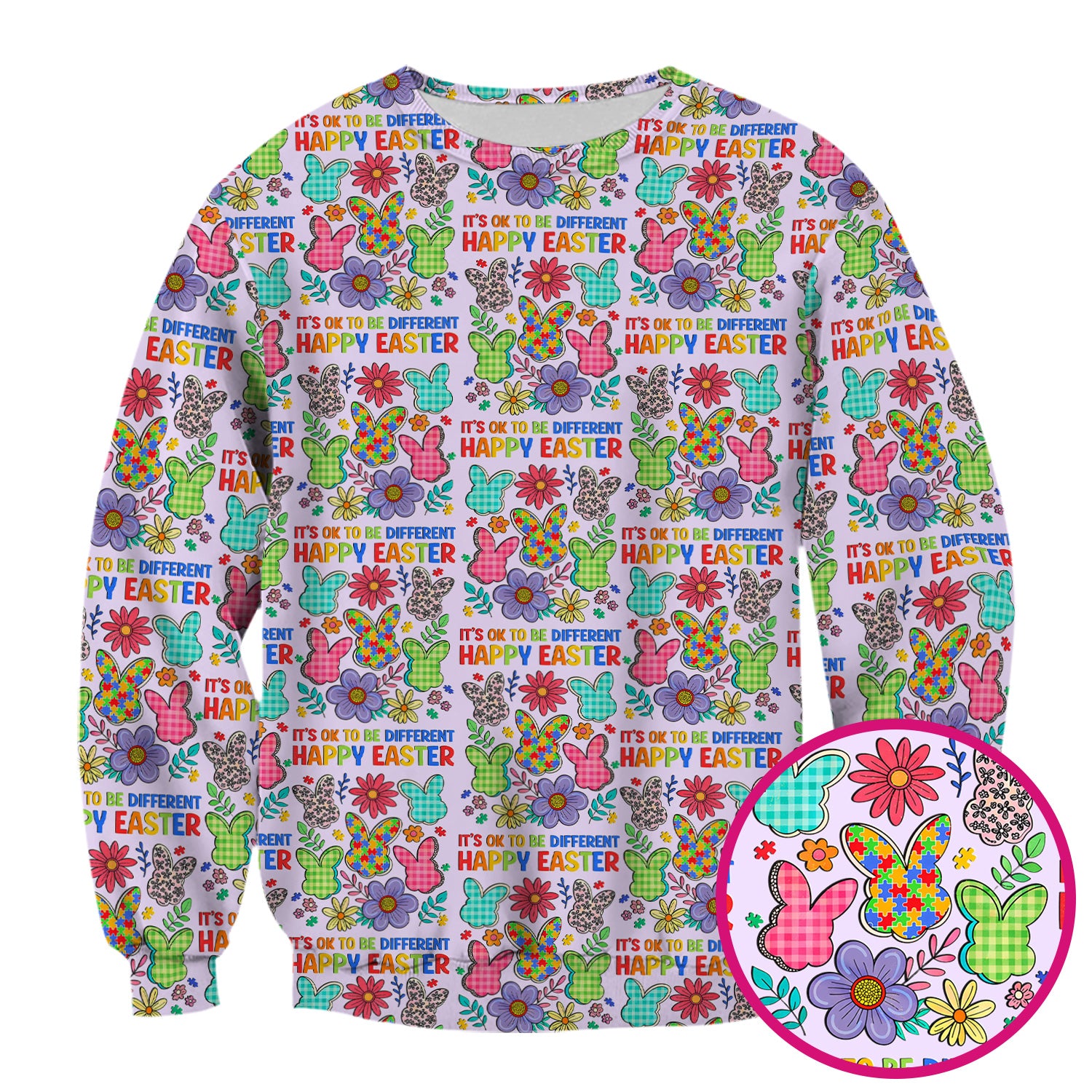 Happy Easter Bunny Floral Print Scrub Top, Breathable Fabrics Nursing Uniform