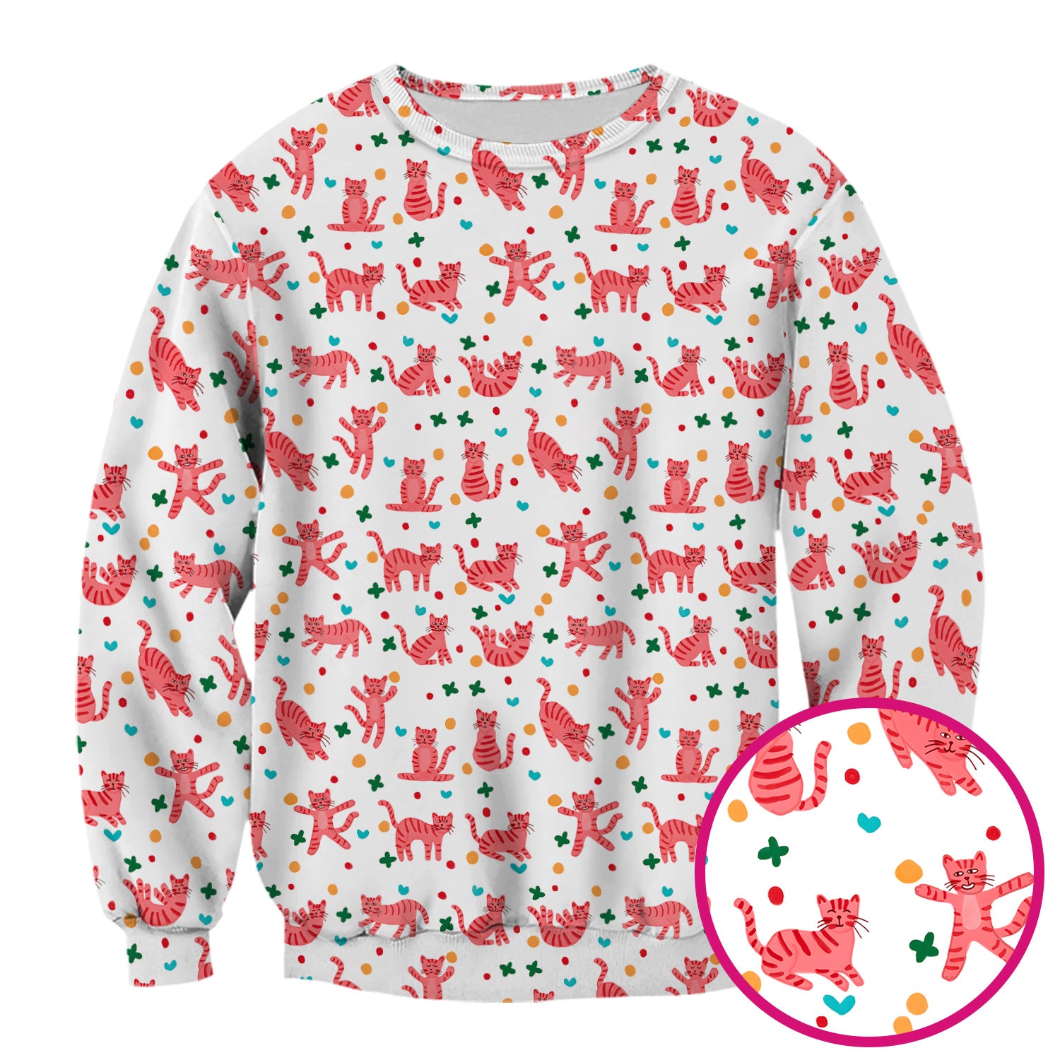 Cute Pink Cat Pattern Scrub Top, Comfortable Scrubs for Nurses
