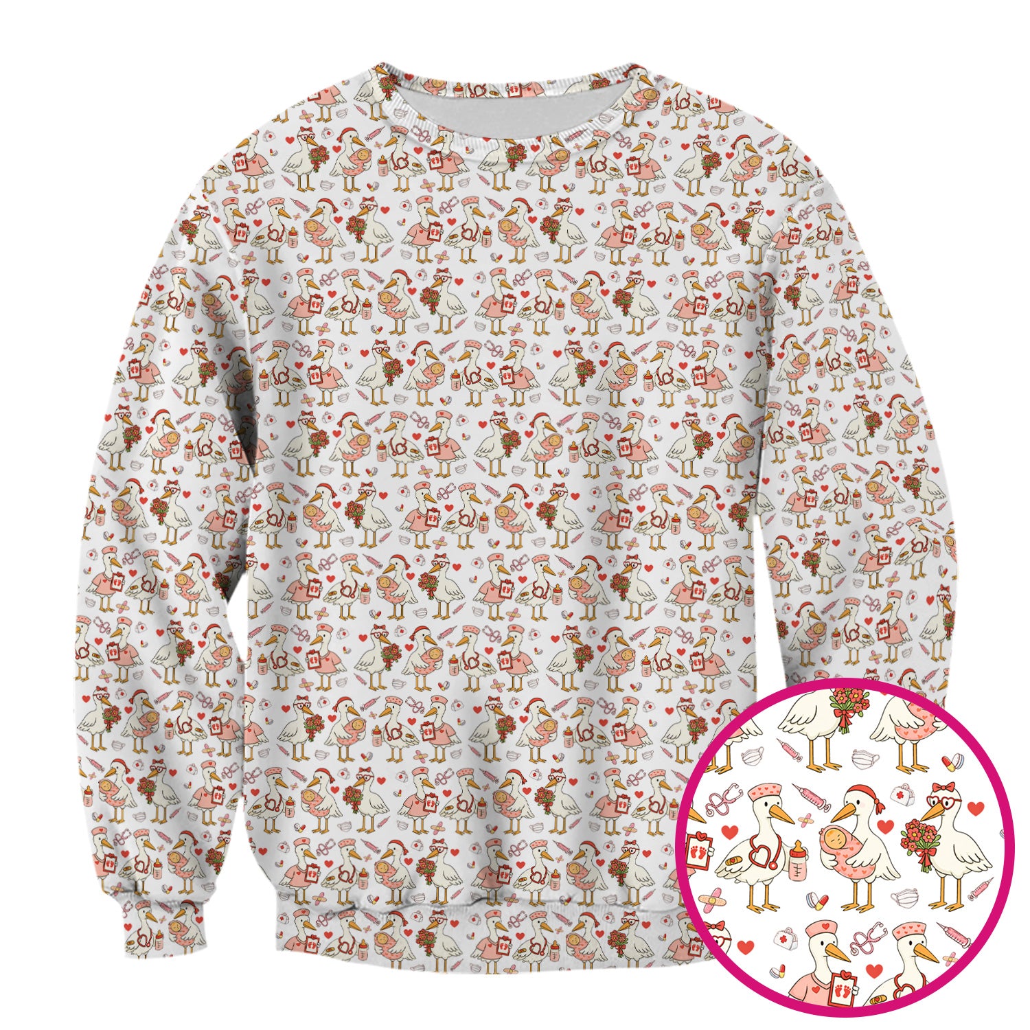 Cute Goose Nurse Valentine Pattern Scrub Top, Breathable Fabrics Nursing Uniform