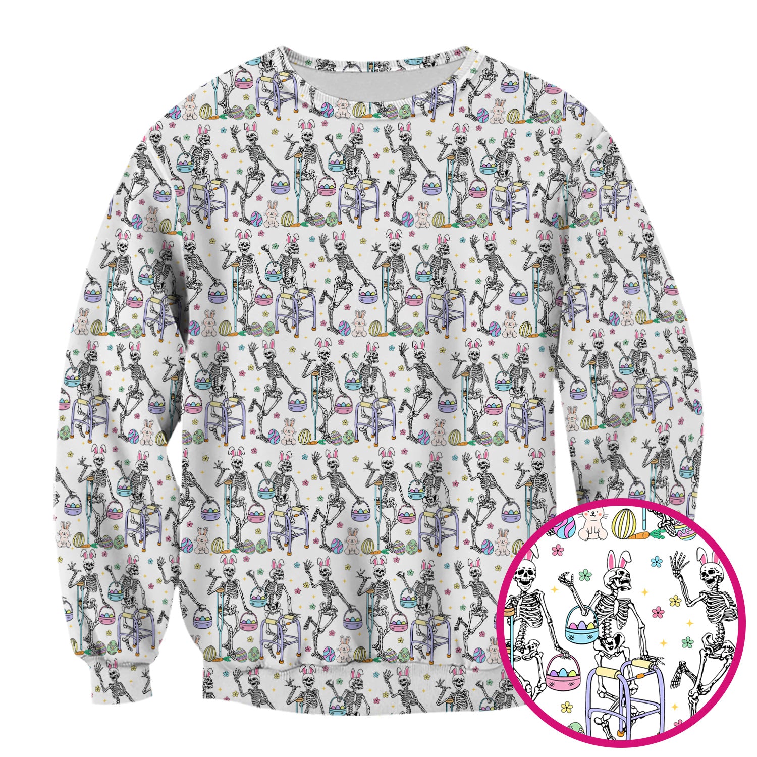 Fun Skeleton Bunny Easter Print Scrub Top, Comfortable Scrubs for Nurses